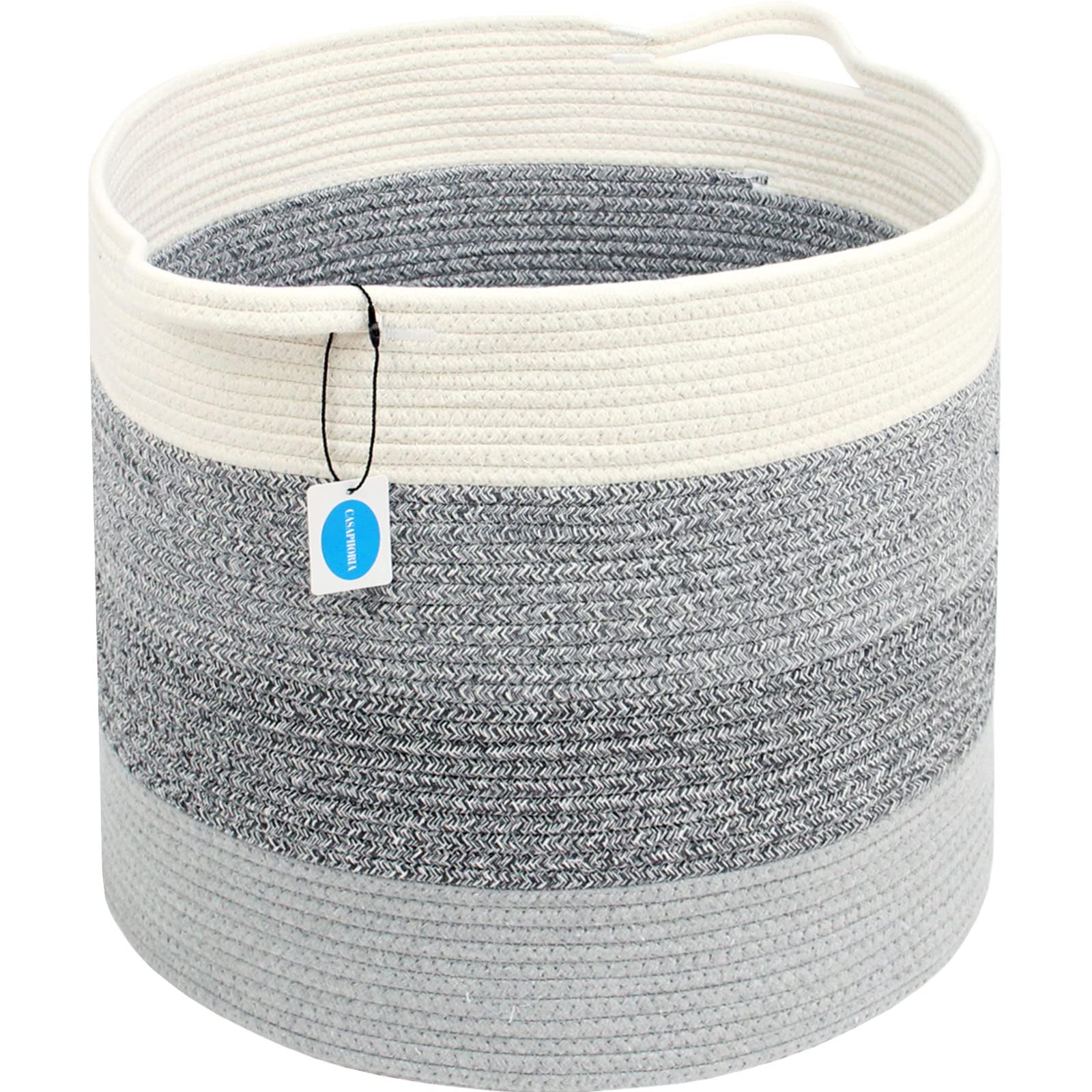 Casaphoria Cotton Rope Storage Basket for Organizing,Round Blanket Basket Living Room,Woven Laundry Basket with Handles for Bathroom Bedroom,Stripe Woven Cotton Laundry Hamper,Gradient Gray