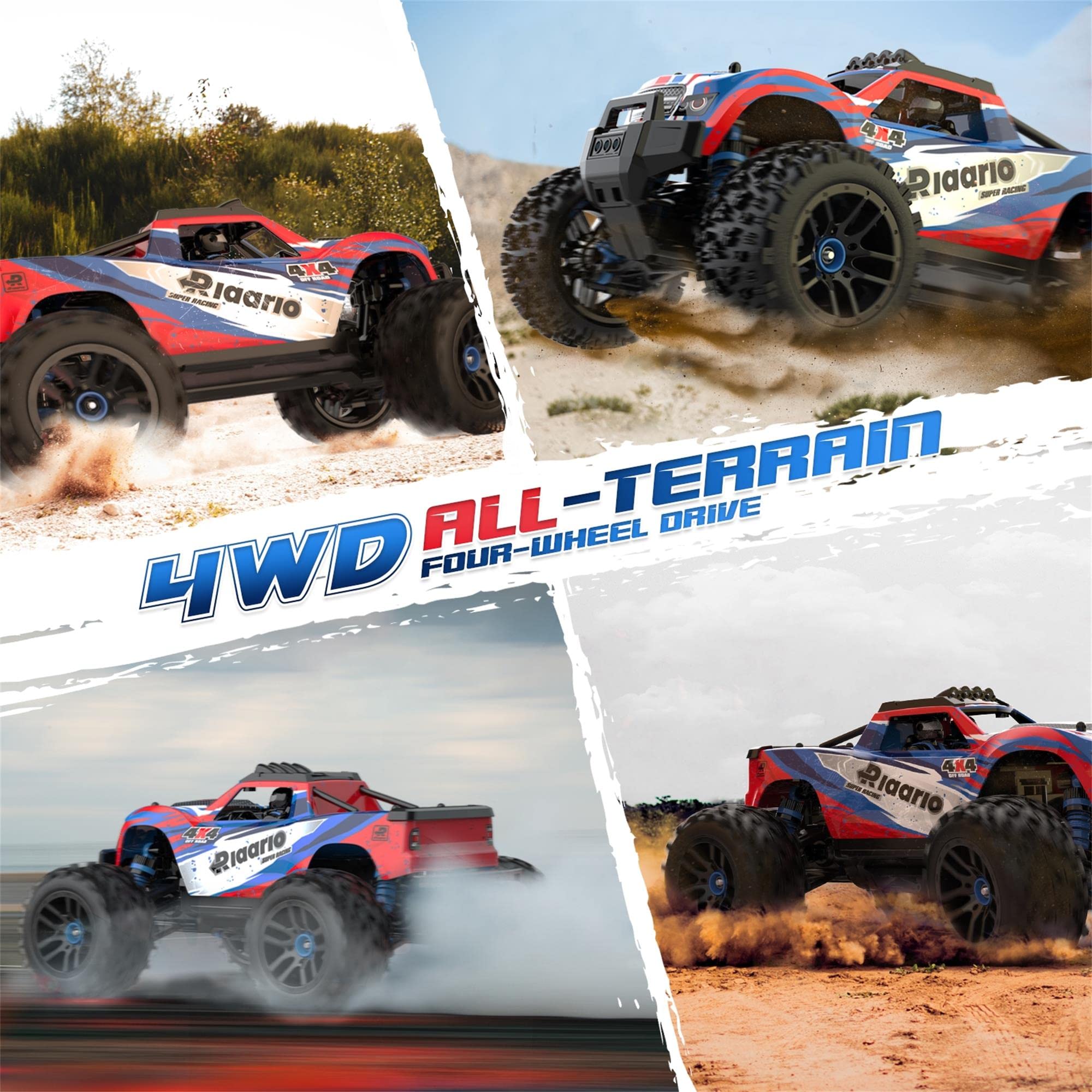 RIAARIO RC Cars for Adults 36 KM/H High Speed Remote Control Truck for Kids 380 Motor Hobby RC Trucks 1/18 All Terrain Monster Trucks for Boys 4X4 Off-Road Racing RC Car with 2 Batteries