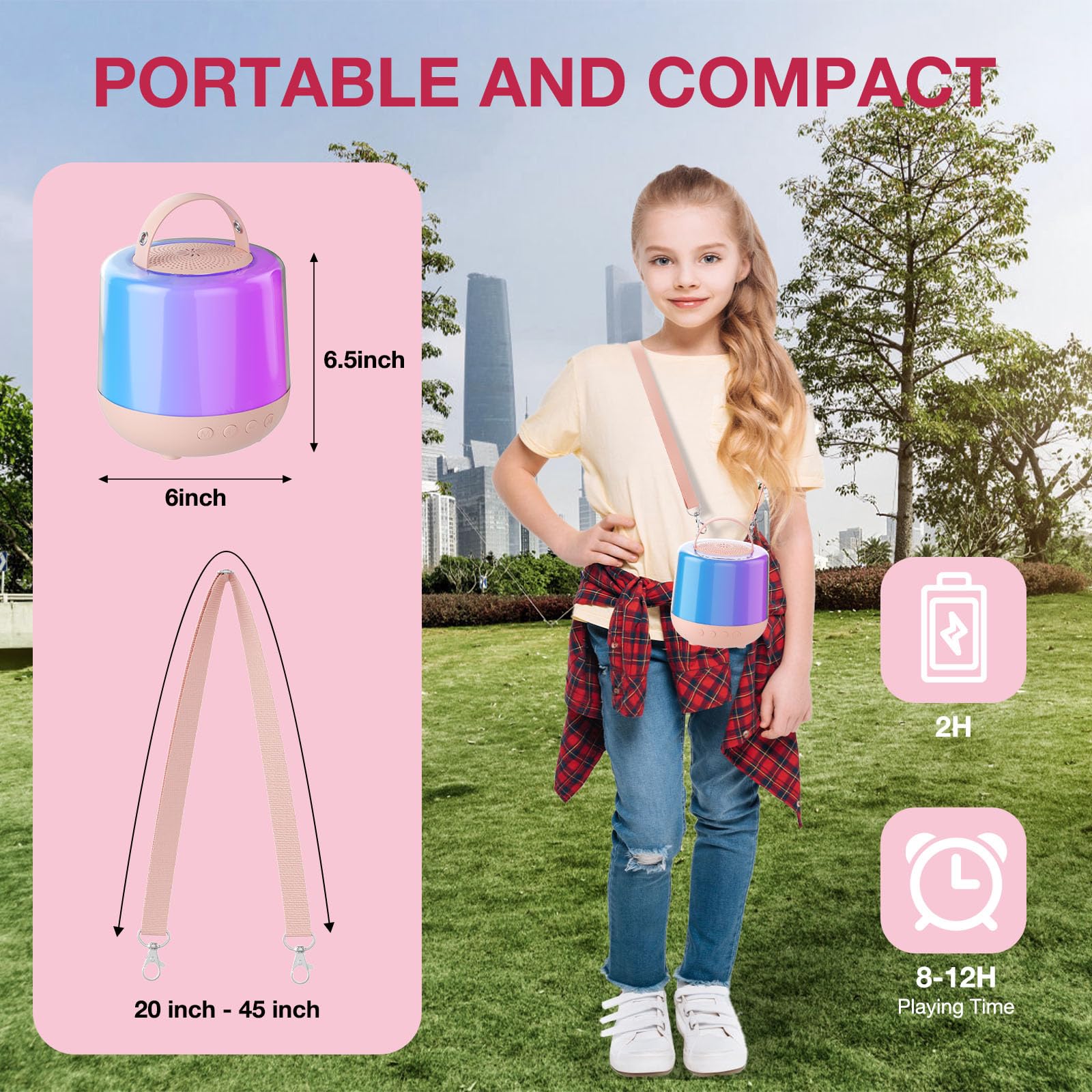Mini máquina de karaoke para niños y adultos, altavoz Bluetooth portátil con 1 micrófonos inalámbricos y 5 luces para fiestas en casa, regalos de cumpleaños, juguetes para edades y niñas (rosa) 4