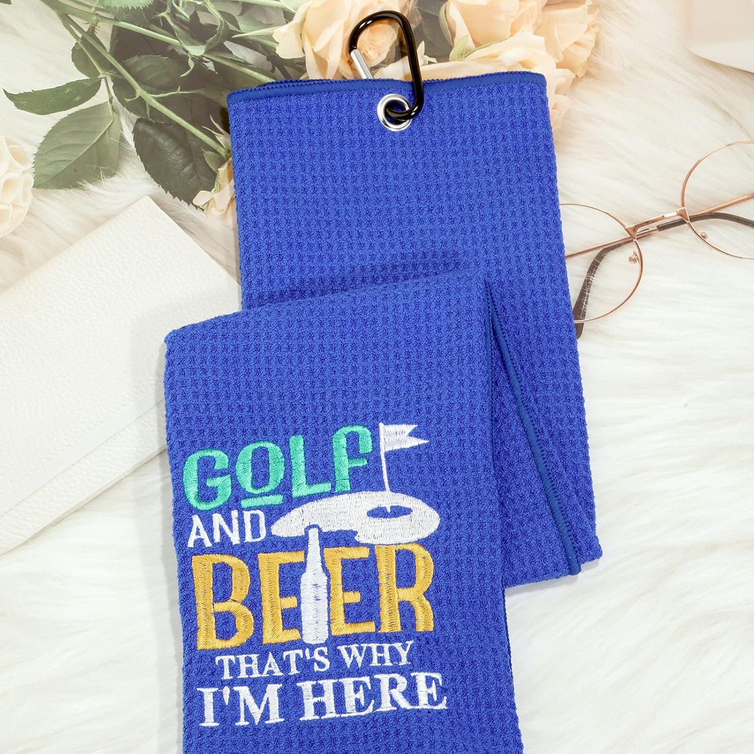 review MEIKIUP Grandpa Golf Towel Dad Golf Towel Beer Golf Lover Towel Embroidered Golf Towel Golf Papa Father Sport Towel with Clip Golf and Beer That's Why I'm Here (Golf and Beer Towel)