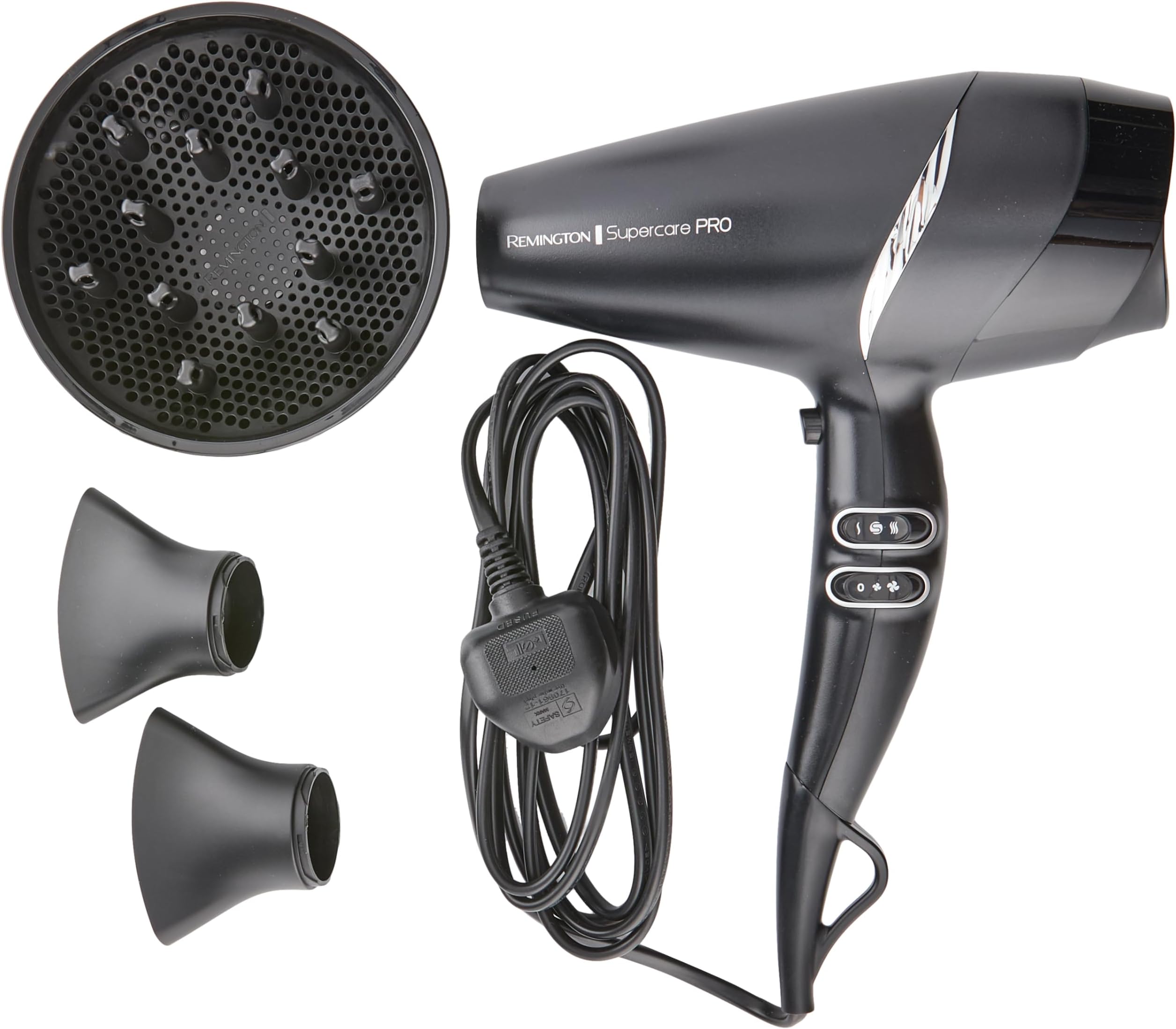Supercare Pro Ionic Hair Dryer 2200 - Includes Diffusor and Slim Styling; Wide Drying Concentrators;AC7250, Black