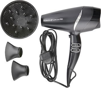 Remington Supercare Pro Ionic Hair Dryer 2200 - Includes Diffusor and Slim Styling; Wide Drying Concentrators;AC7250, Black