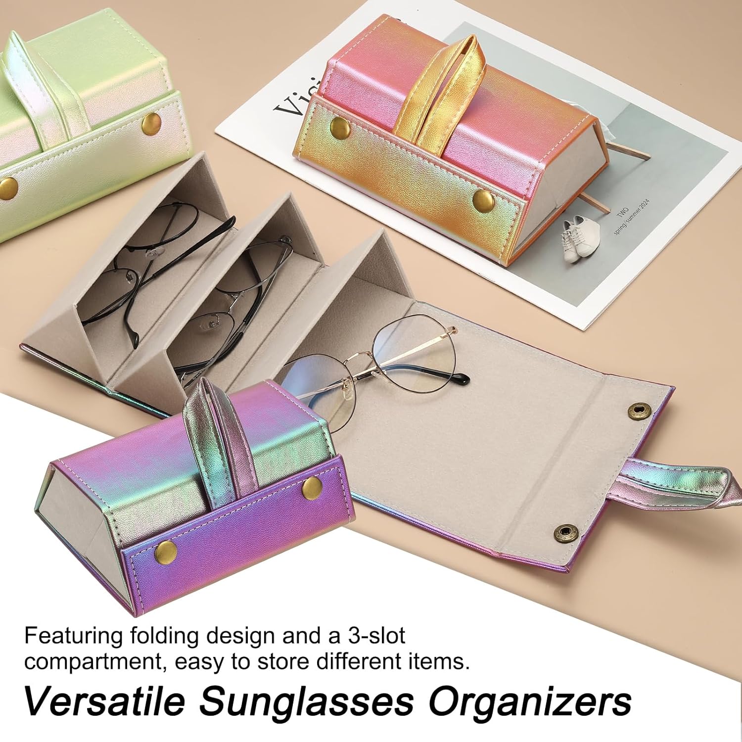 PATIKIL Travel Sunglasses Organizer, Foldable Sunglasses Holder Leather Sunglass Storage Organizer Case Portable - Image 4