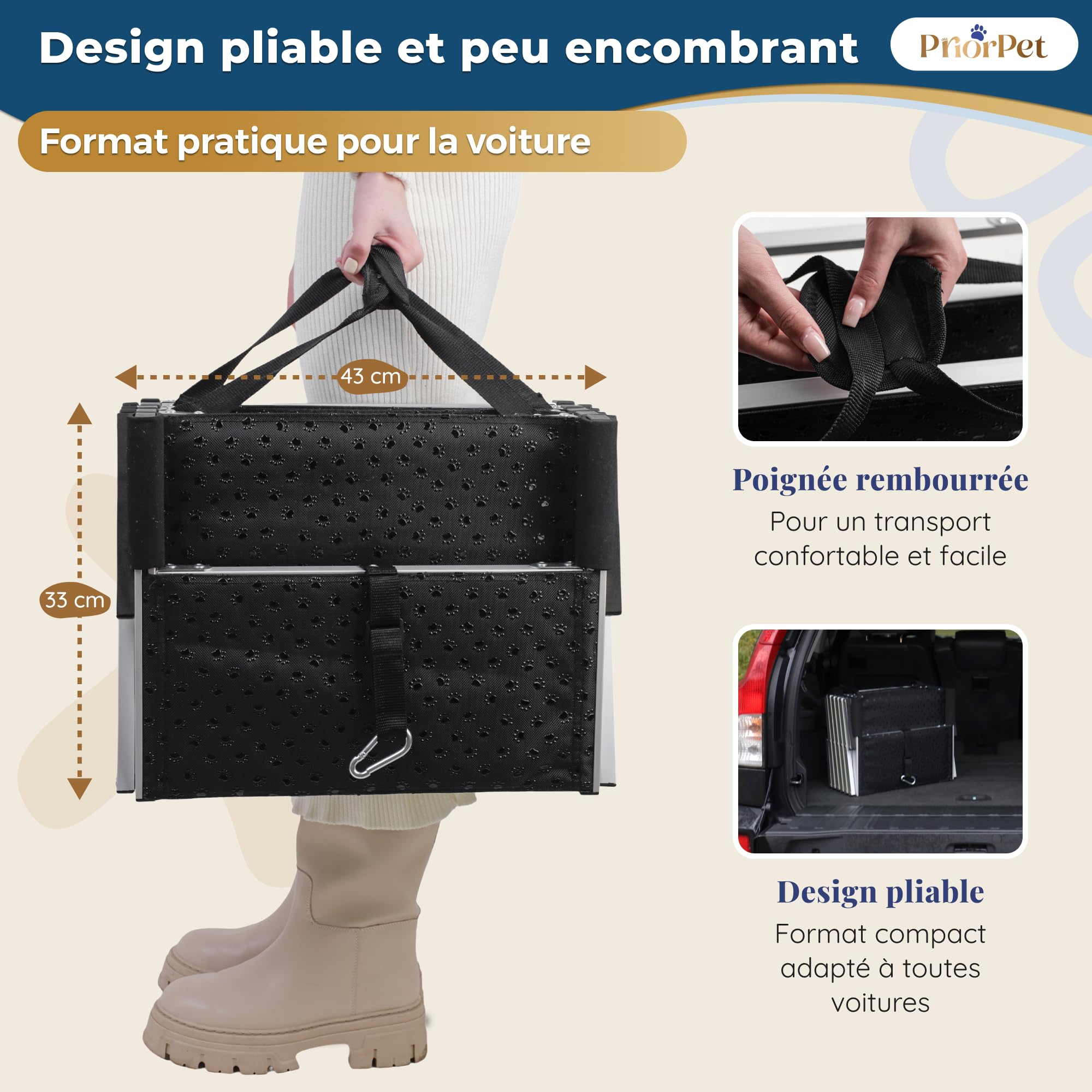 Escalier Chien Voiture Pliable – 4, 5 ou 6 Marches pour Coffres Bas ou Élevés (63–81 cm) – pour Petites Voitures, Breaks & SUV – Rampe Escalier Chien pour Monter sans Sauter
