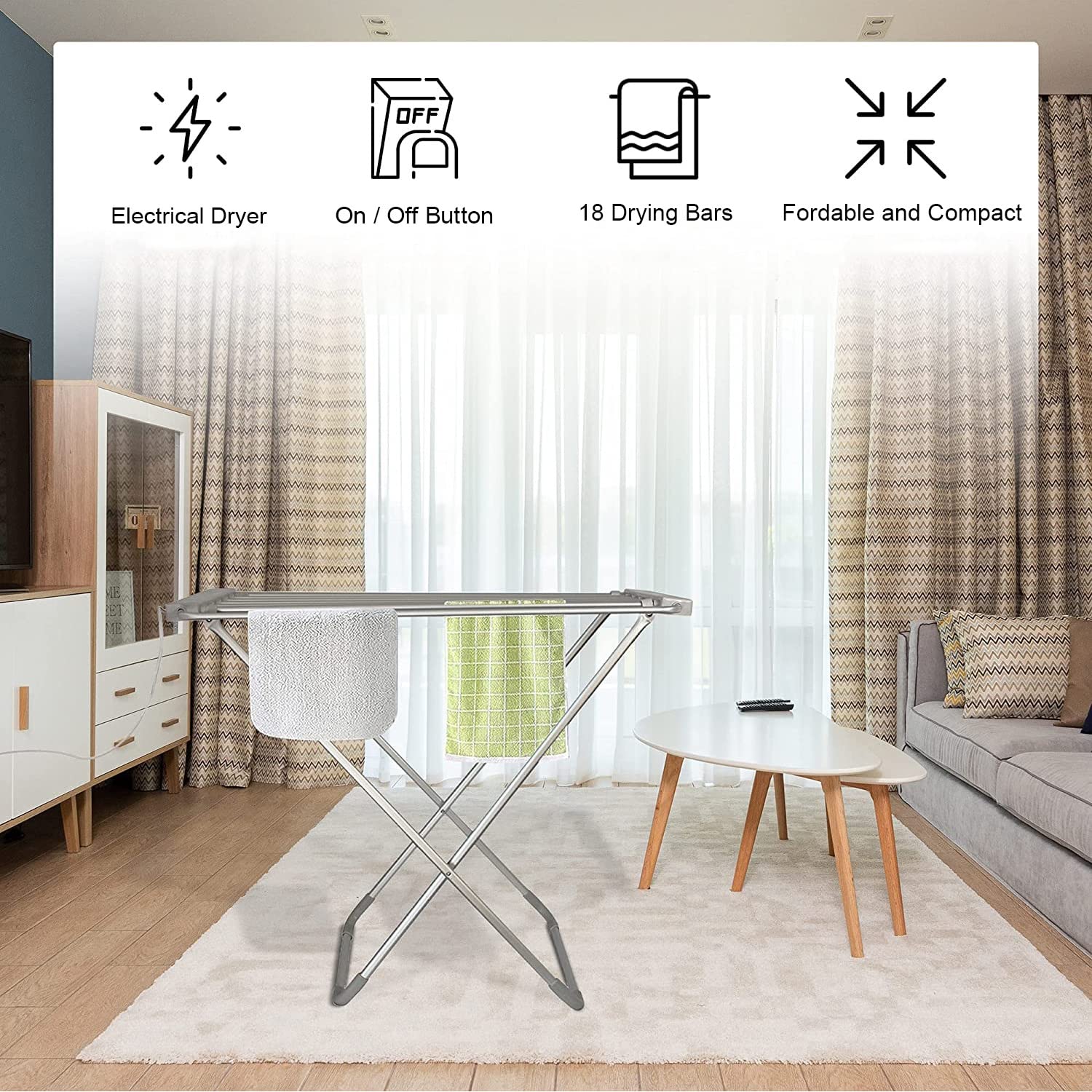 Asciugatrice elettrica Pieghevole a 18 Barre, asciugatrice Indipendente a Risparmio energetico, per casa, Bagno, Lavanderia, Appartamento