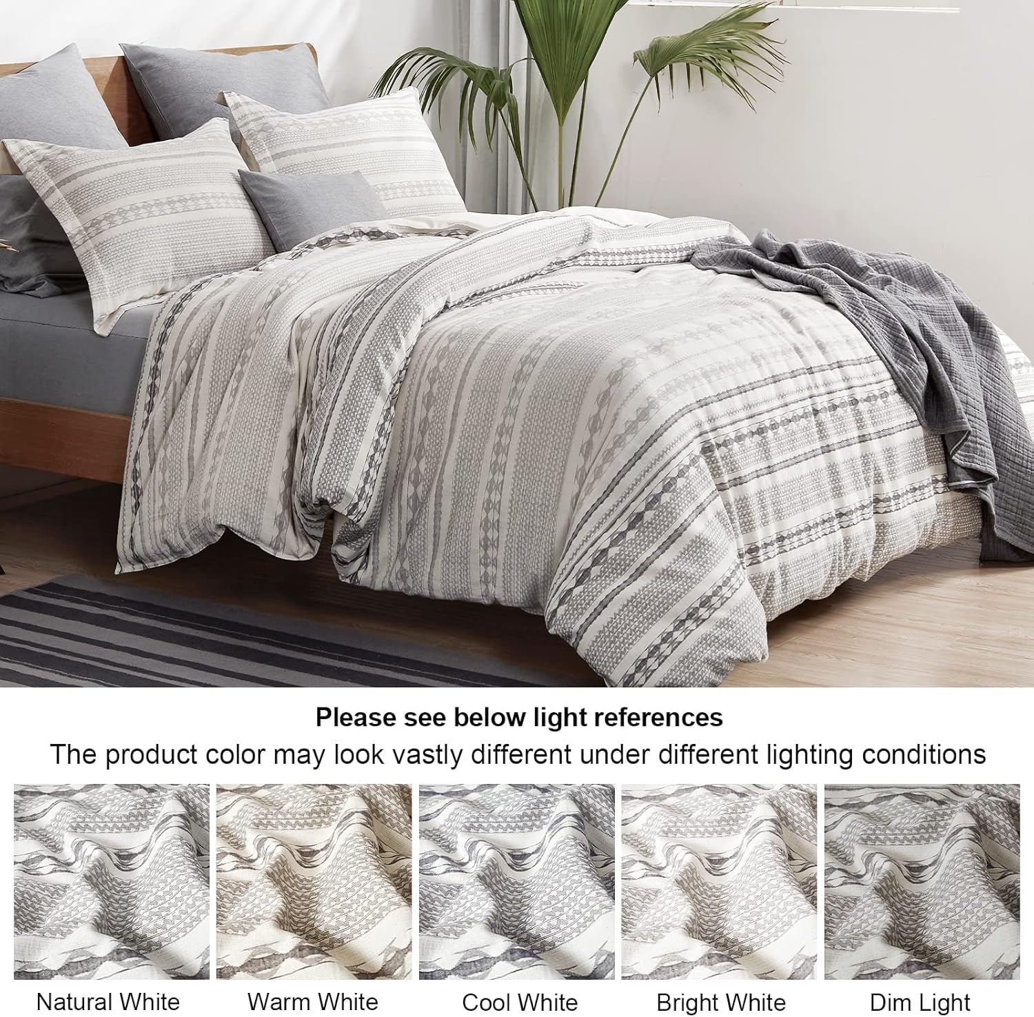 Black Friday - 80% OFF PHF 100% Organic Cotton Jacquard Duvet Cover Set King Size, 3pcs Boho Textured Comforter Cover Set, Yarn-Dyed Farmhouse Duvet Cover with Pillow Shams Bedding Collection, 106x 92, Grey and Cream