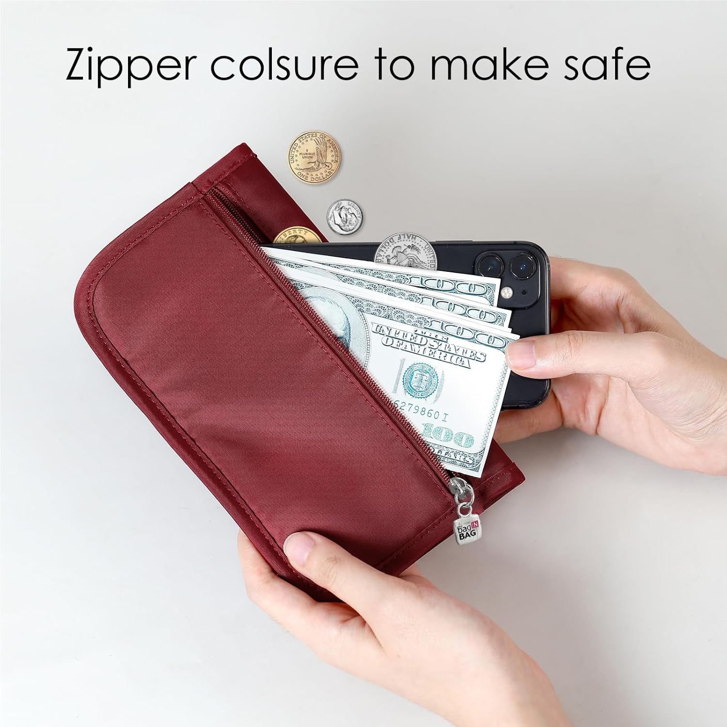 Card Holder Holder for Men & Women,Slim Wallet with Zipper Pocket,20 Slots Minimalist Wallet RFID with Nylon Fabric,Wine Red - Image 6