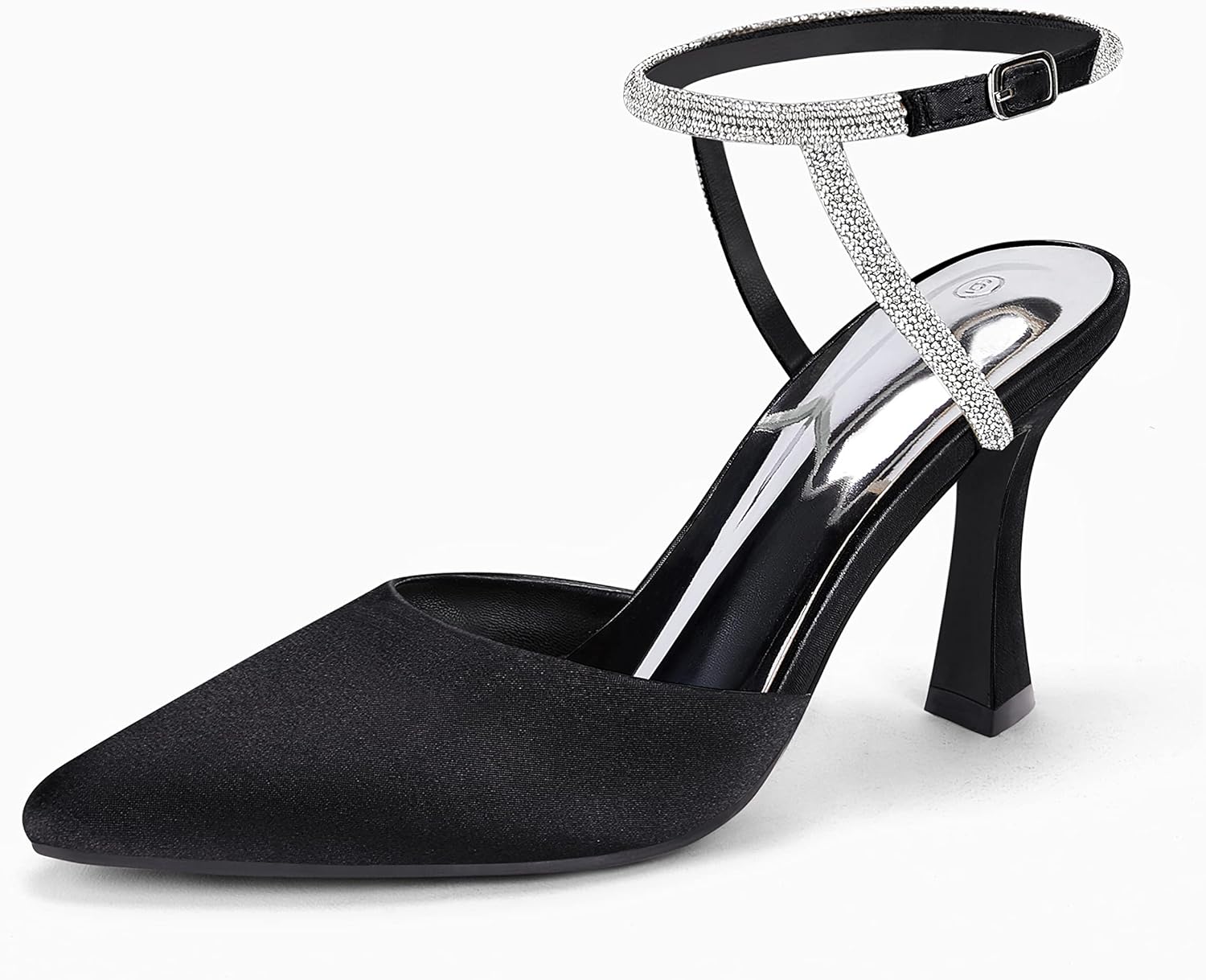 Coutgo Women Rhinestone Heels Kitten High Satin Pumps Pointed Toe Sparkly Sexy Wedding Dress Shoes - Image 3