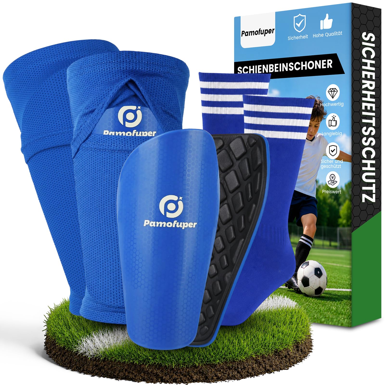 Kids/Mens Shin Pads Guards with Socks, Mini for Ages 4-16+