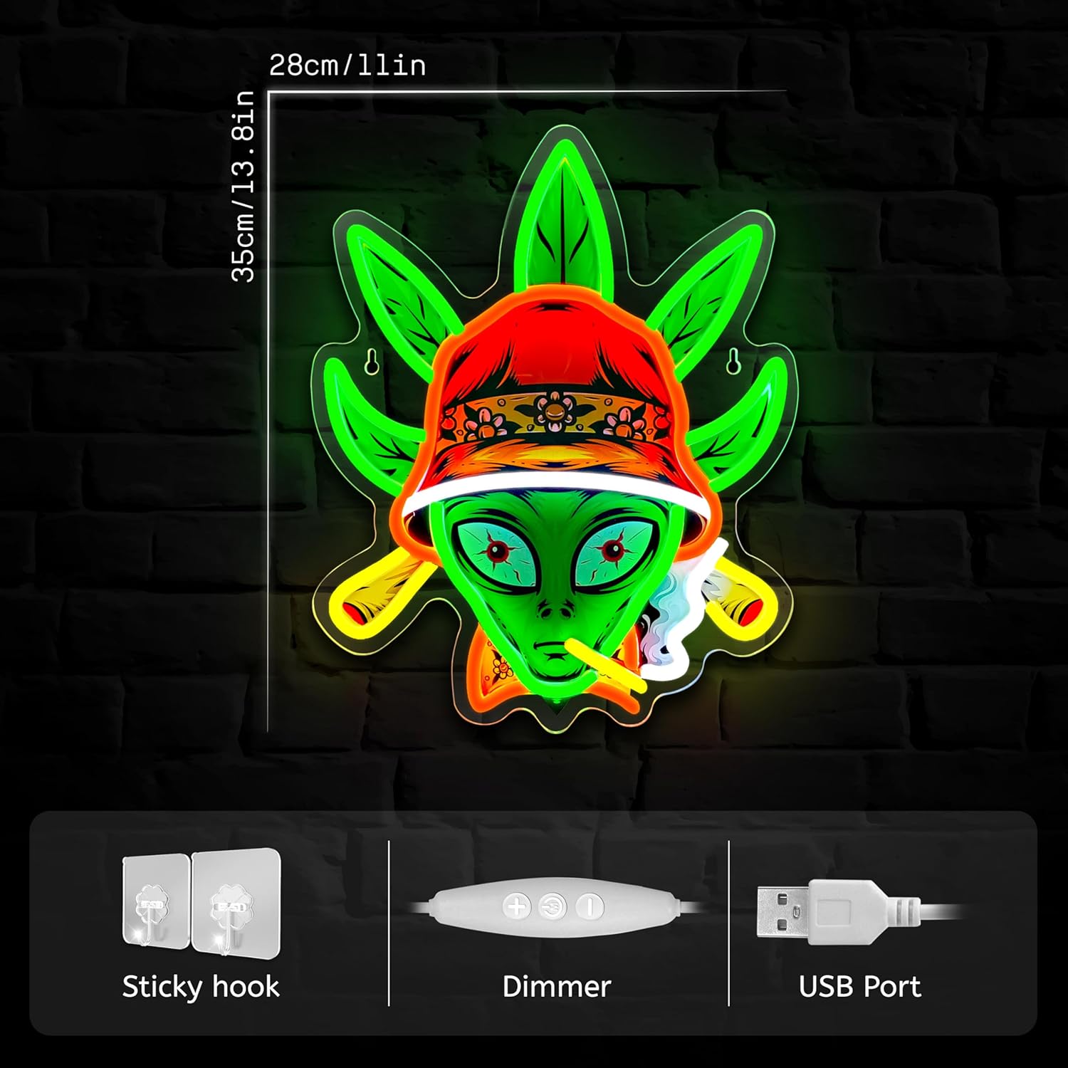 Green Alien Neon Sign Alien Neon Signs for Wall Decor Dimmable Alien Led Lights for Bedroom Game Room Man Cave Bar Party Decor Teens Kids Birthday Gift