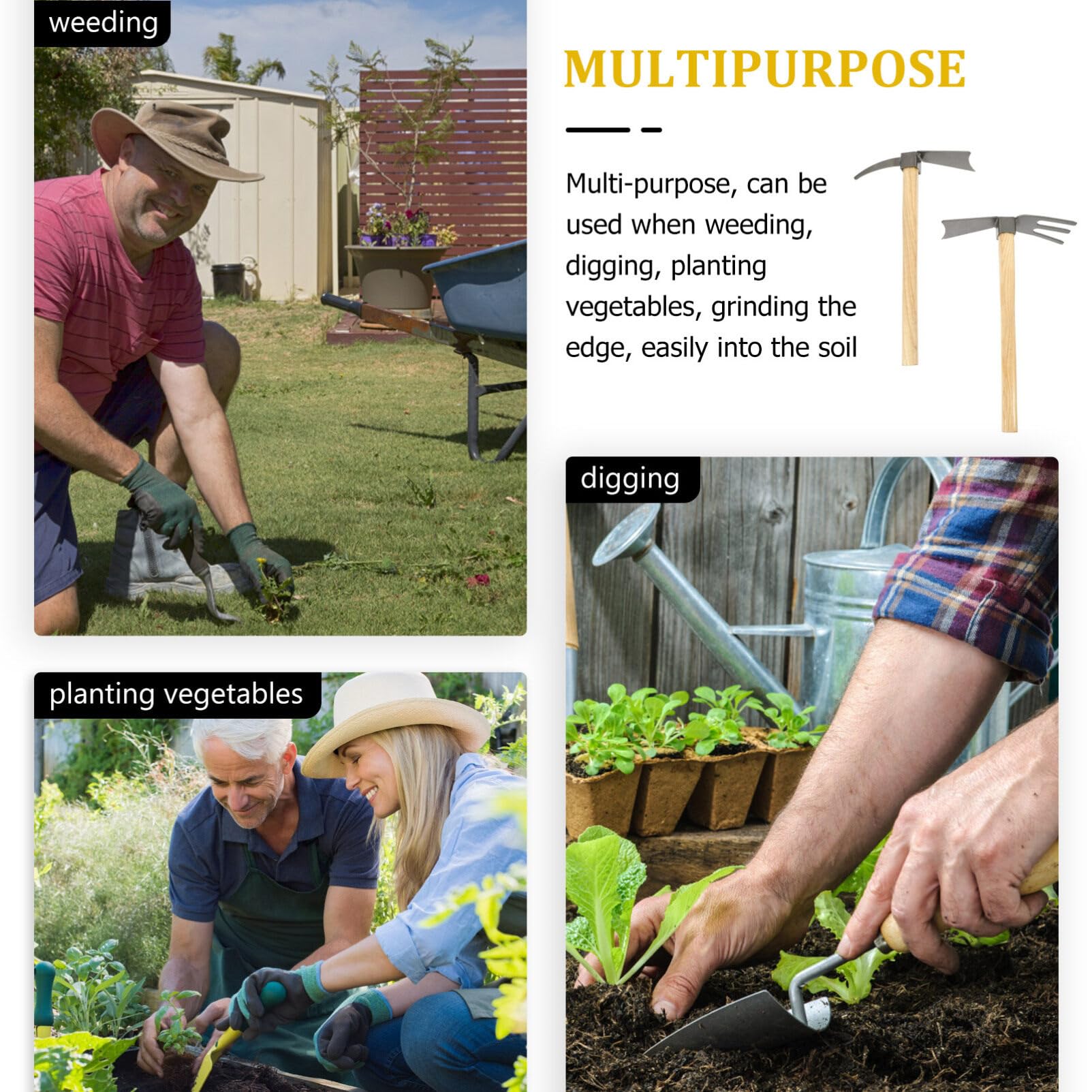 SUPVOX Rastrillo De Cultivador Y Azada Forjada 2 Piezas De Azada Pequeña para Arrancar Mini Azada con Mango De Madera Herramienta De Excavación De Jardín para Jardinería Prospección