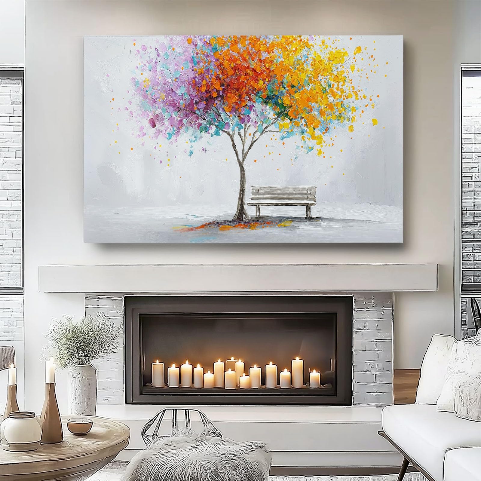 Tela artistica da parete minimalista con albero di piante, stampe moderne e casual su tela per soggiorno, camera da letto, ufficio, grigio bianco, impermeabile, immagini da parete per bagno, 99 x 50,8