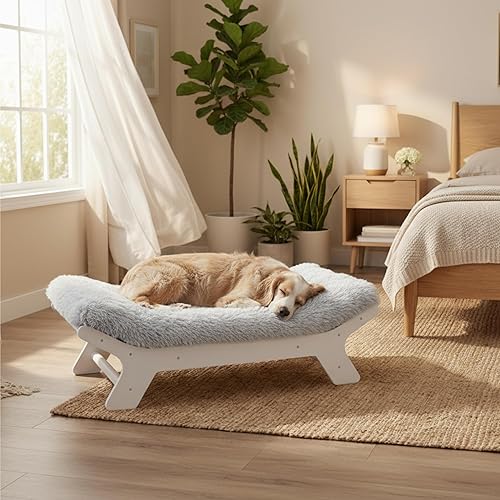 Muihood Elevated Dog Bed Wooden Frame and Mattress — lifestyle photo