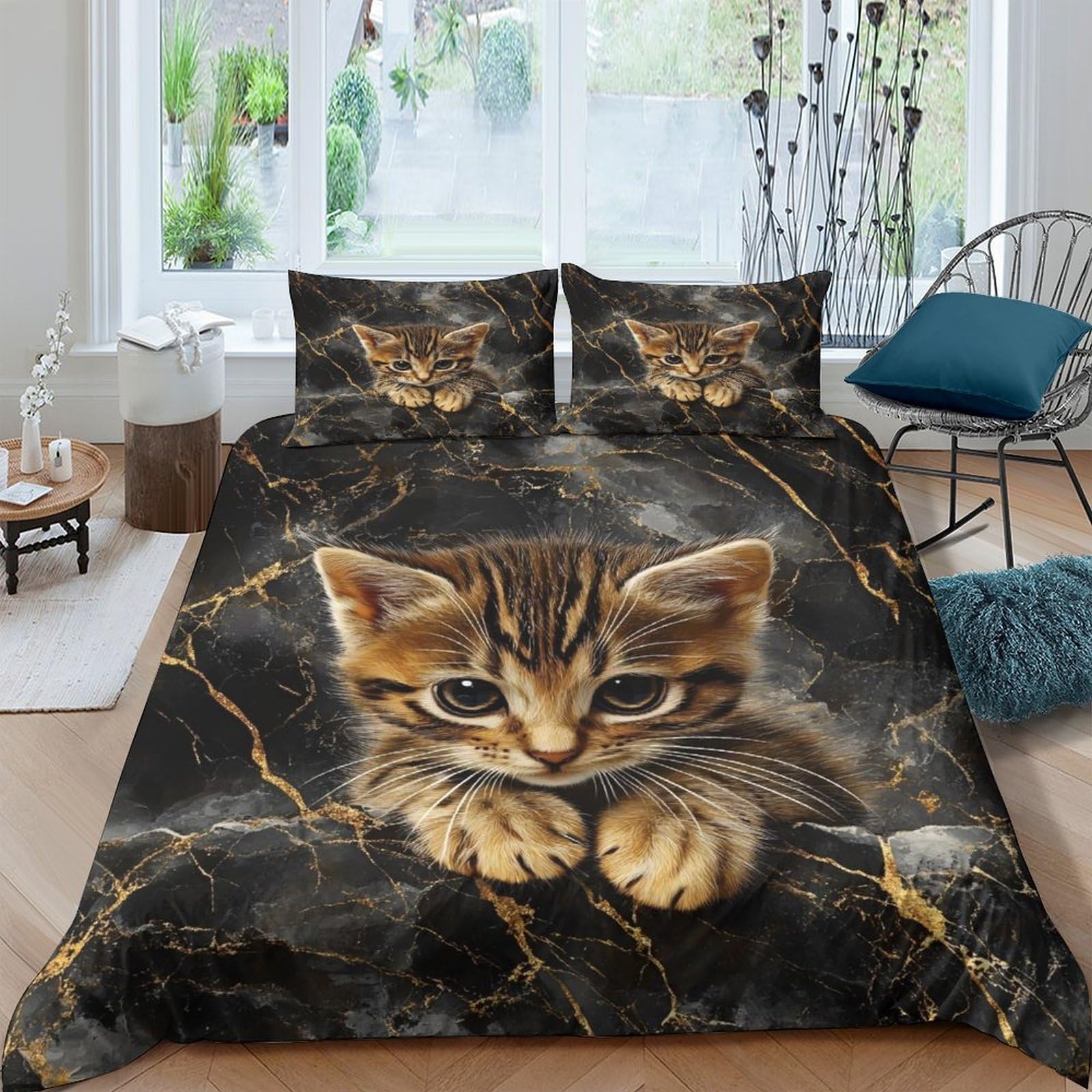 Ctjqhvkz Style-5 3D Printed Brown Tabby Cat Fitted Sheet Microfiber Soft Non-Slip Bed Cover For Bedroom Guest Room Dorm Decor Single（135X200cm）