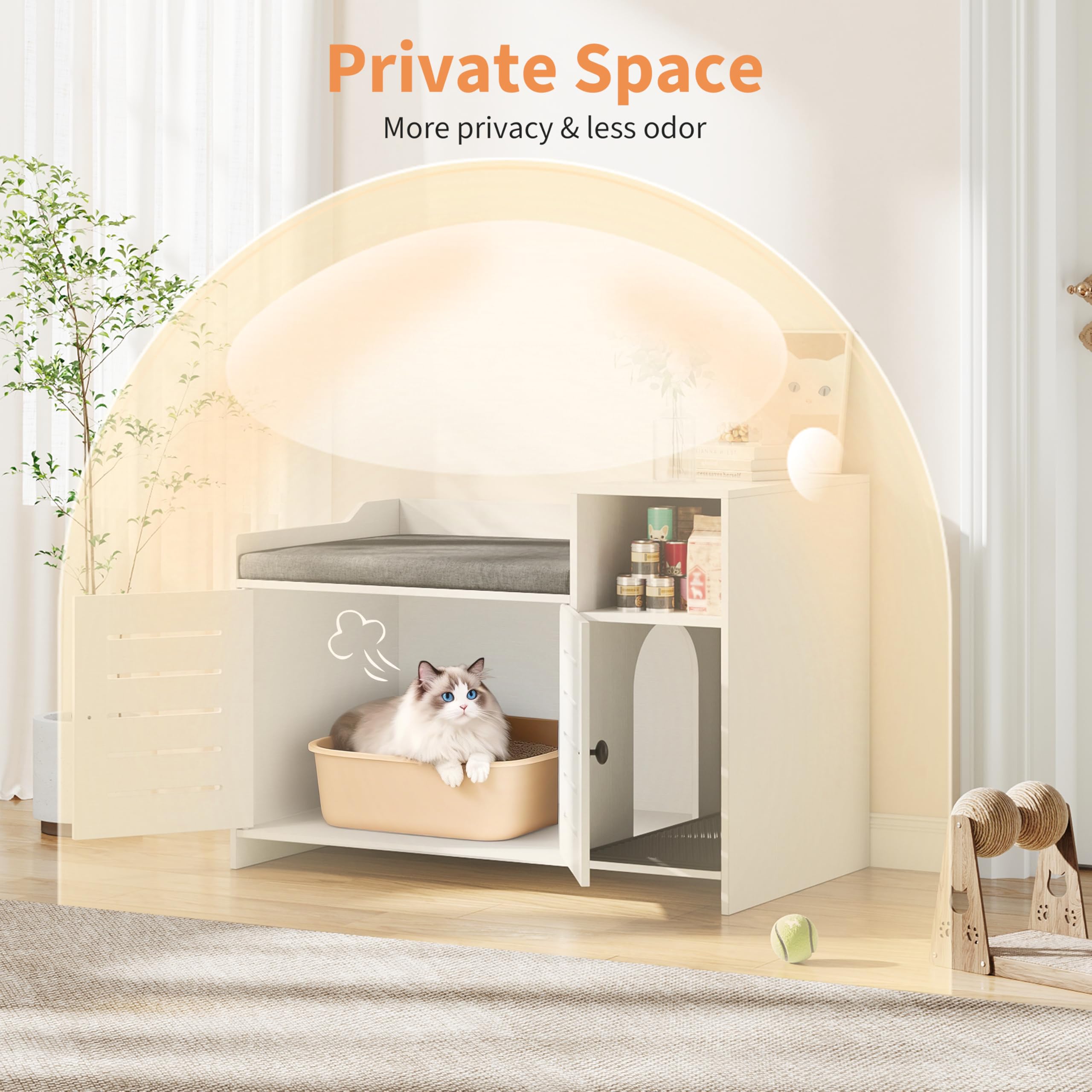 Cat Litter Box Enclosure, Hidden Litter Box Cabinet Furniture with Scratch Pad, Farmhouse Indoor Cats House with Storage Layer for Hallway, Bedroom - image 6