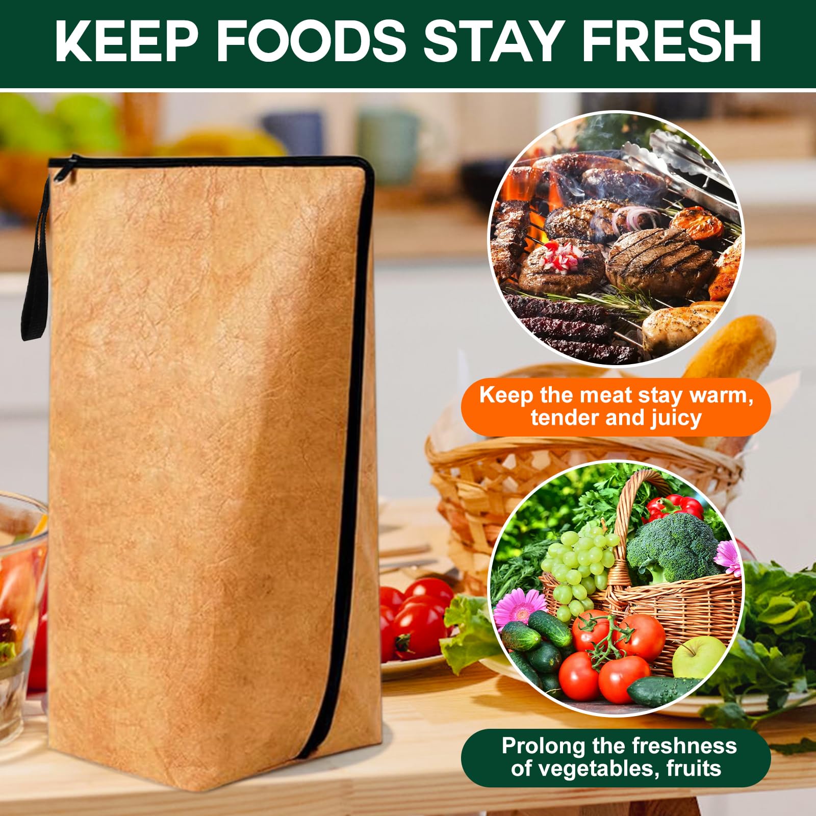 BBQ Blanket for Resting Meat, Waterproof BBQ Blanket Insulated Meat Resting Bag, Reusable Large Capacity BBQ Blanket with Zipper Opening Keeps Warm Tender and Juicy Meat for Outdoor Grill