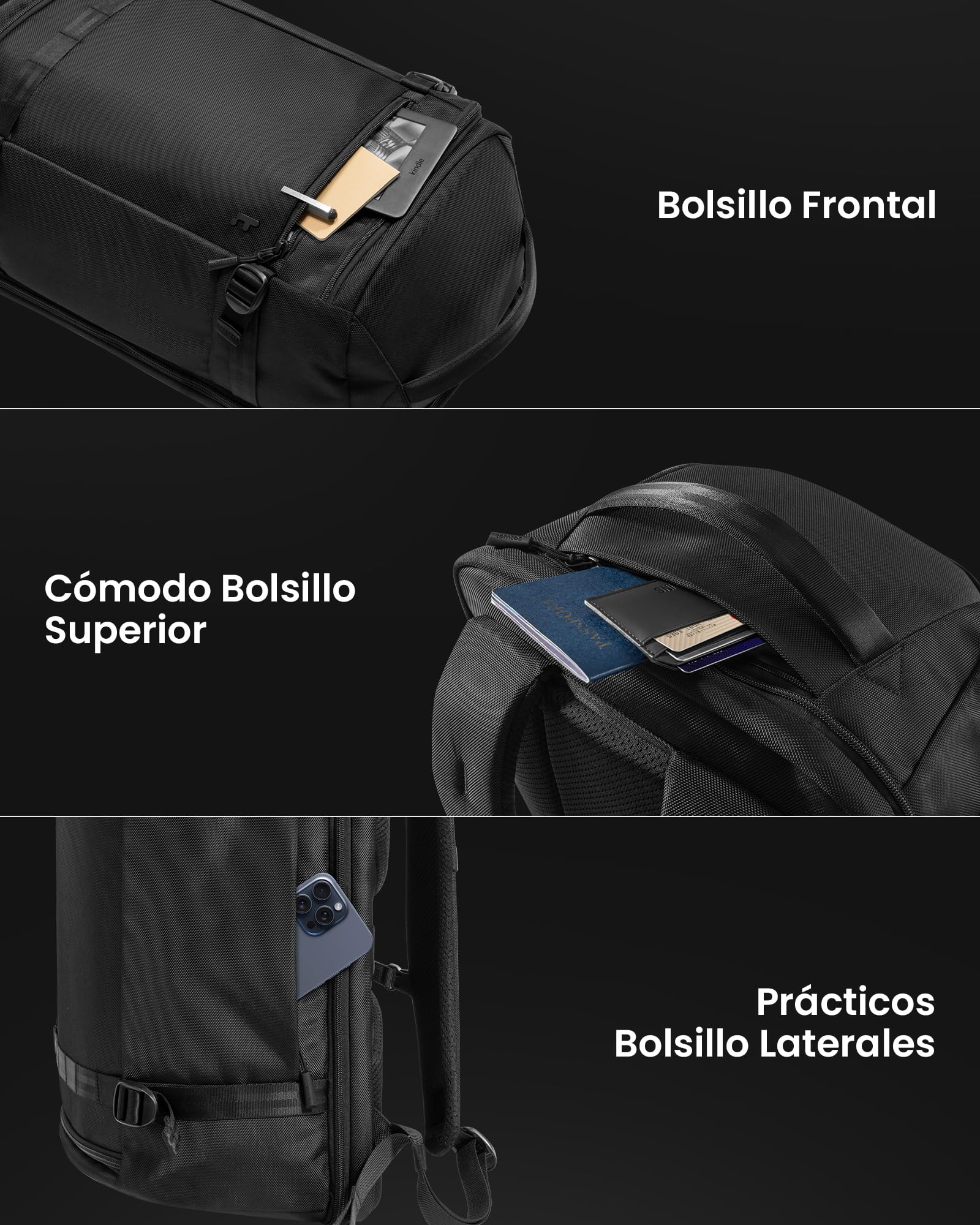 tomtoc Mochila de Viaje 38L Business, Equipaje de Mano Cabina 52x33x23 cm, Mochila Estructurada Impermeable para Trabajo y Viajes de 3–5 Días, Compartimento Portátil 17,3", Hombre Mujer