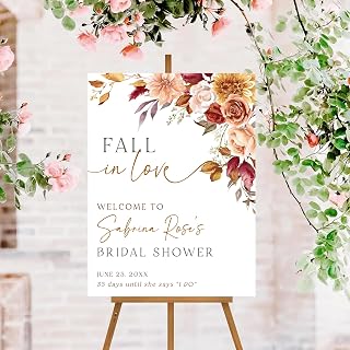 Customized Falling In Love Bridal Shower Welcome Sign, Autumn Floral Bridal Shower Decorations, Entrance Sign, Welcome To Wedding Party, Boho Wedding Decor Signs Poster Canvas for Bride To Be
