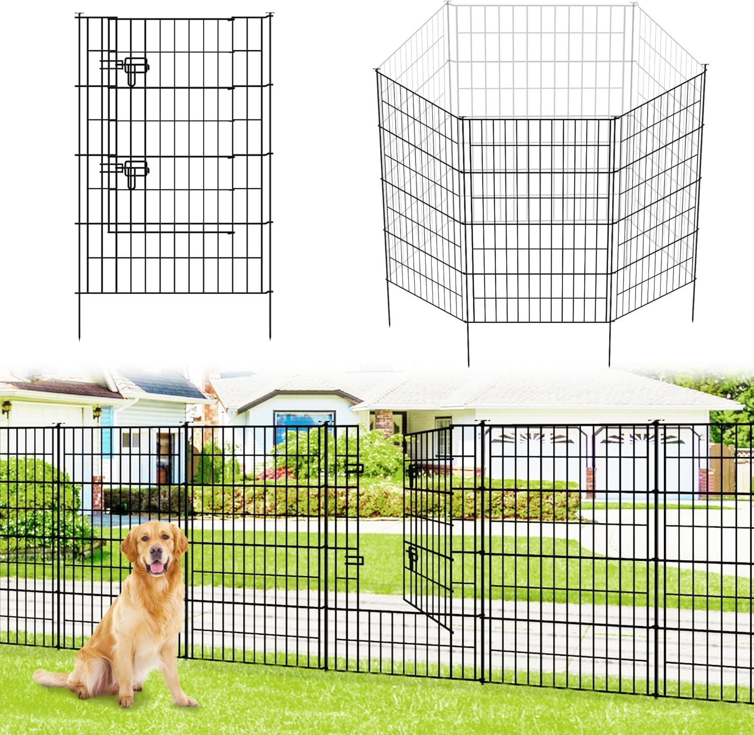 Thealyn Garden Fence 101cm High x 71cm Wide (4 Panels + 1 Gate, Total Length 3.5m) No Dig Outdoor Rustproof Metal Fence Pet Dog Animal Barrier Border for Yard Patio Flower Bed