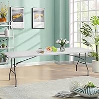 Vista 1 de Mesa plegable de 8 pies, mesas plegables de plástico resistente con asa de transporte, mesa plegable por la mitad ligera con función de bloqueo