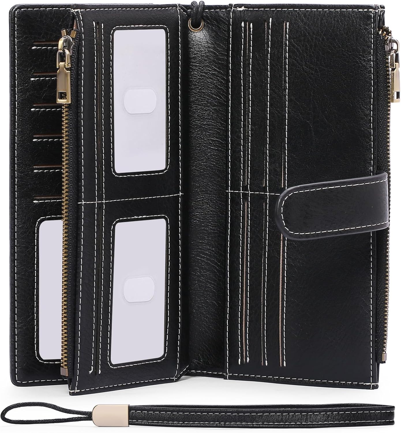 GOIACII Womens Wallets Large Capacity Credit Card Holder Rfid Wallet Women Double Zipper Pocket Leather Bifold Ladies Wristlet Clutch Wallet