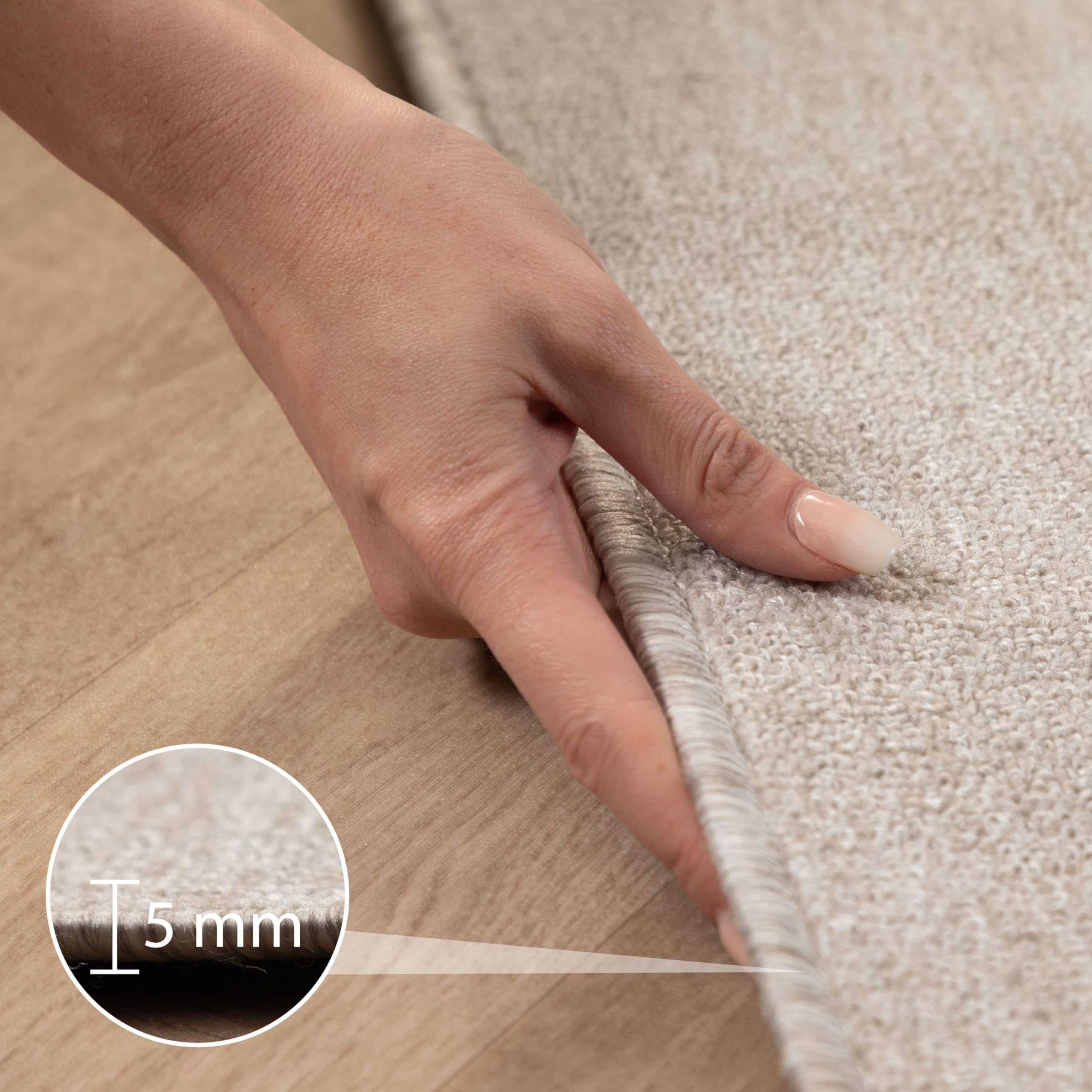 SIMPEX Tapis 240x340 cm Crème, Bouclé Uni à Poils Courts pour Salon Spacieux ou Loft, Moderne et Durable