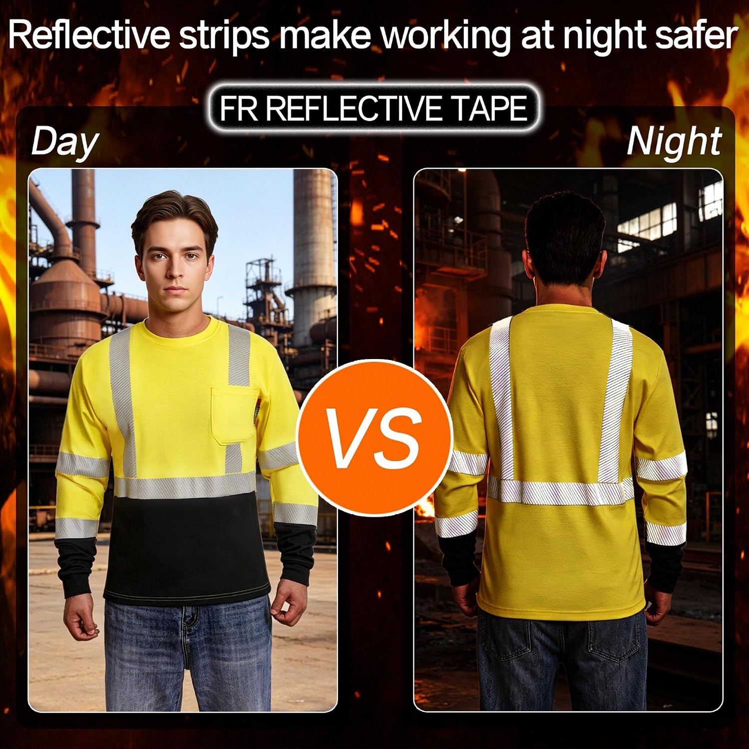 GSS Mens FR High Vis Long Sleeve Crewneck T-Shirt CAT 2