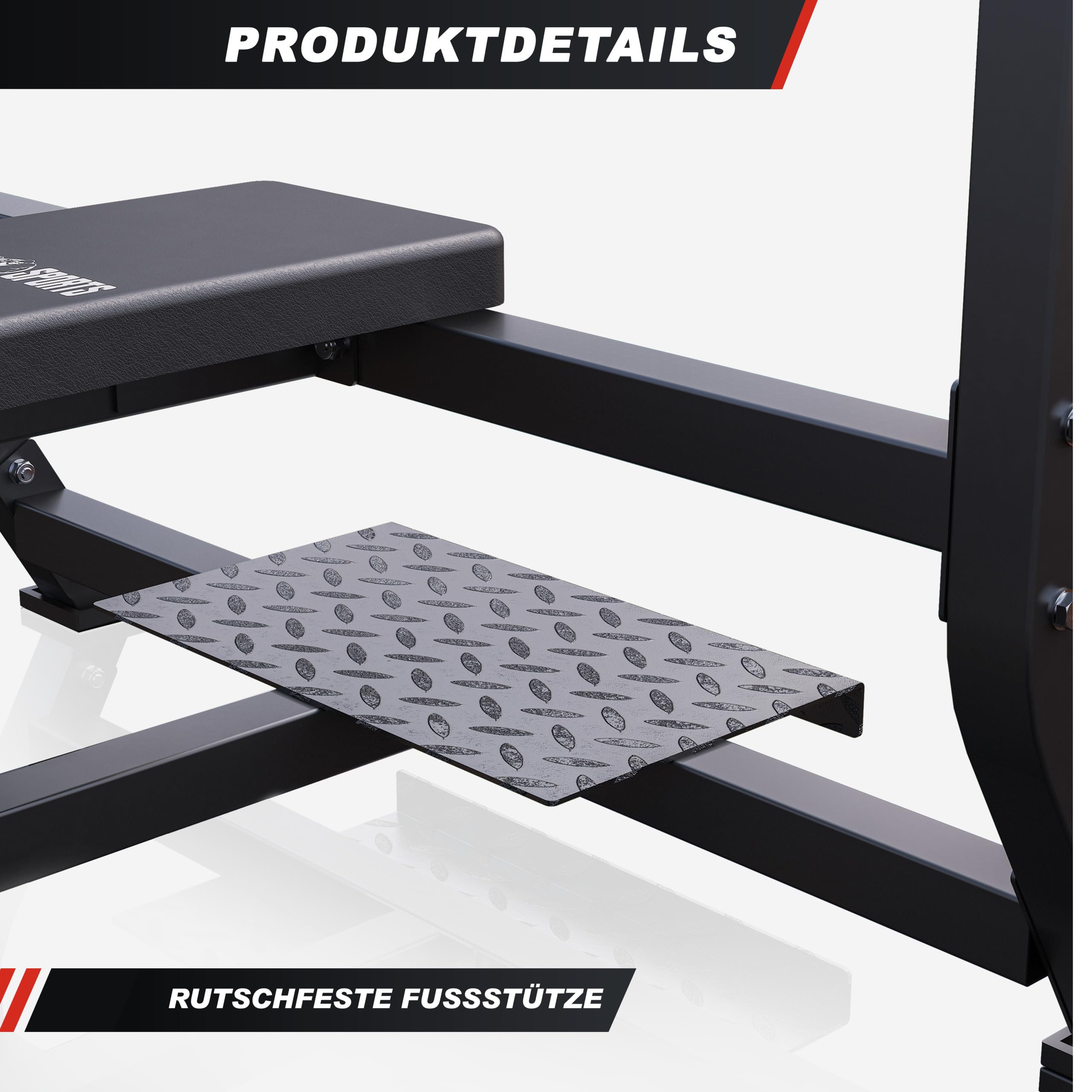 GORILLA SPORTS® Banc de Musculation - avec Support Barres, Charge Max. 250 kg (Banc) / 100 kg (Repose Barre), Noir/Blanc - Développé Couché, Support Haltères, Plat, Entraînement, Gym, Sport