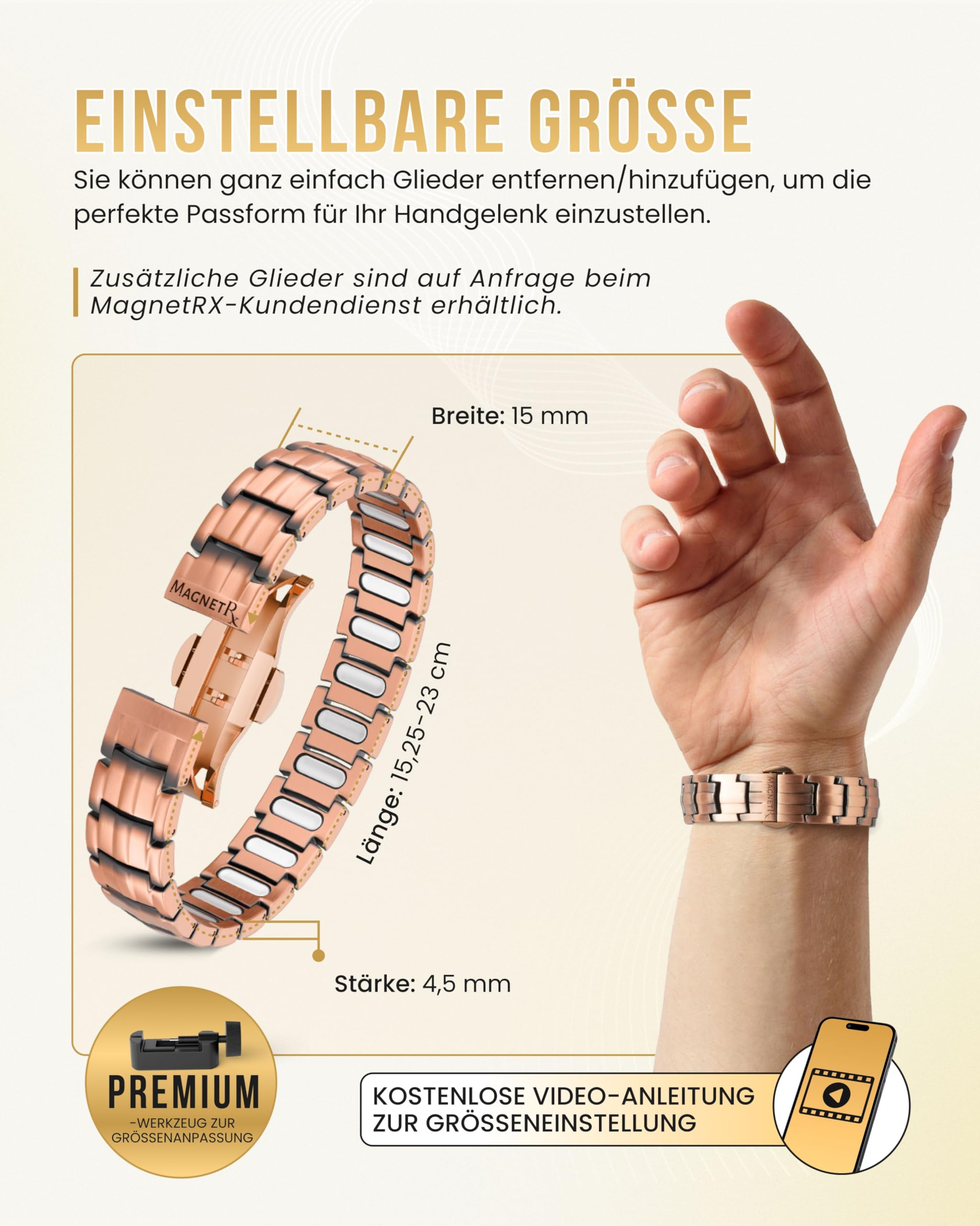 MagnetRX EllipseMAX Magnetisches Kupferarmband für Herren 5.000 Gauss Verstellbares Magnetarmband