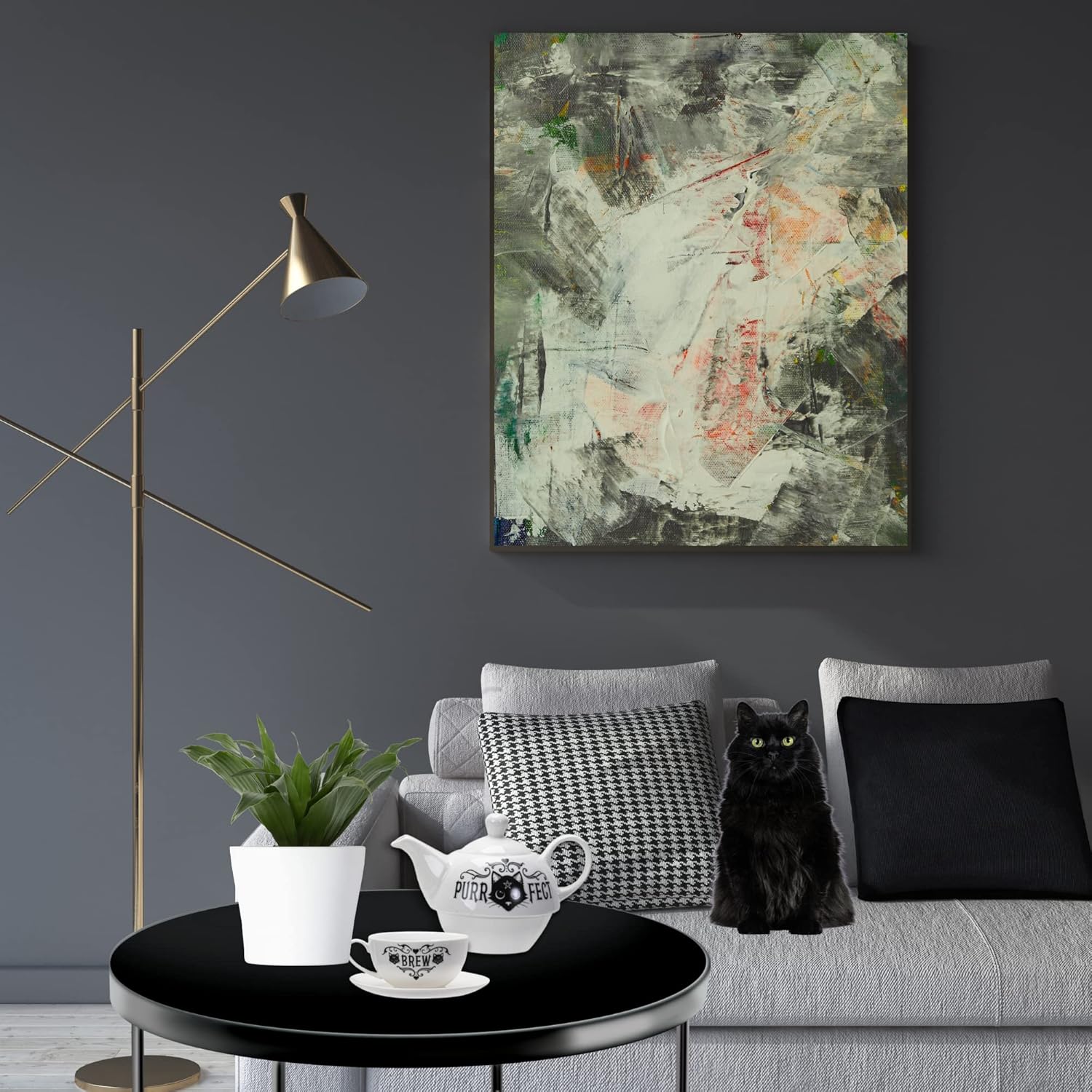 Pacific Giftware Purrfect Brew Tea for One, Gothic Three-Piece Set with Pot, Cup and Saucer, 6.50 Inches x 5.91 Inches x 5.71 Inches