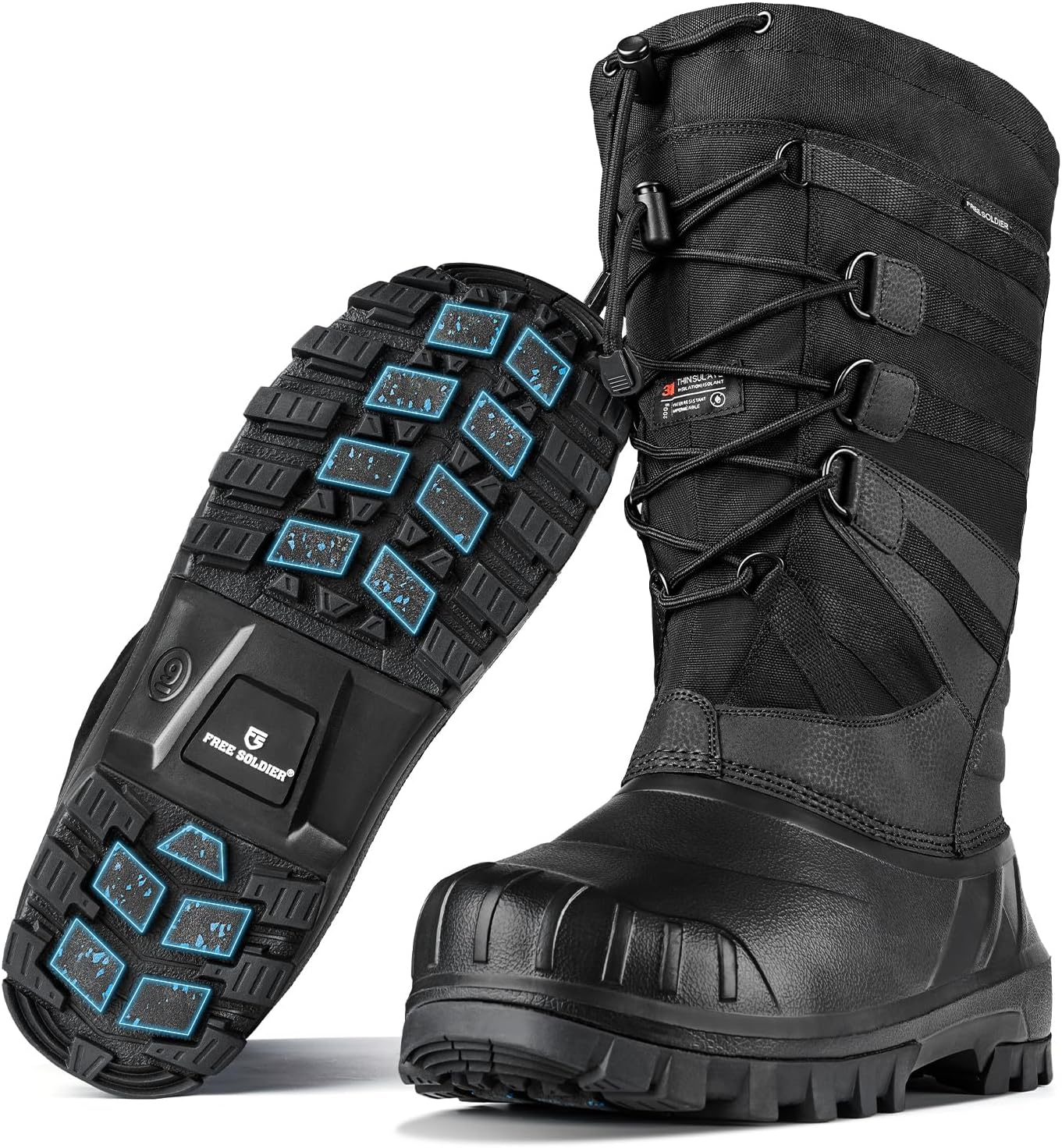 FREE SOLDIER Snow Boots for Men Waterproof Anti-slip 3M Lining Lightweight Tall Outdoor Warm Winter Work Boots