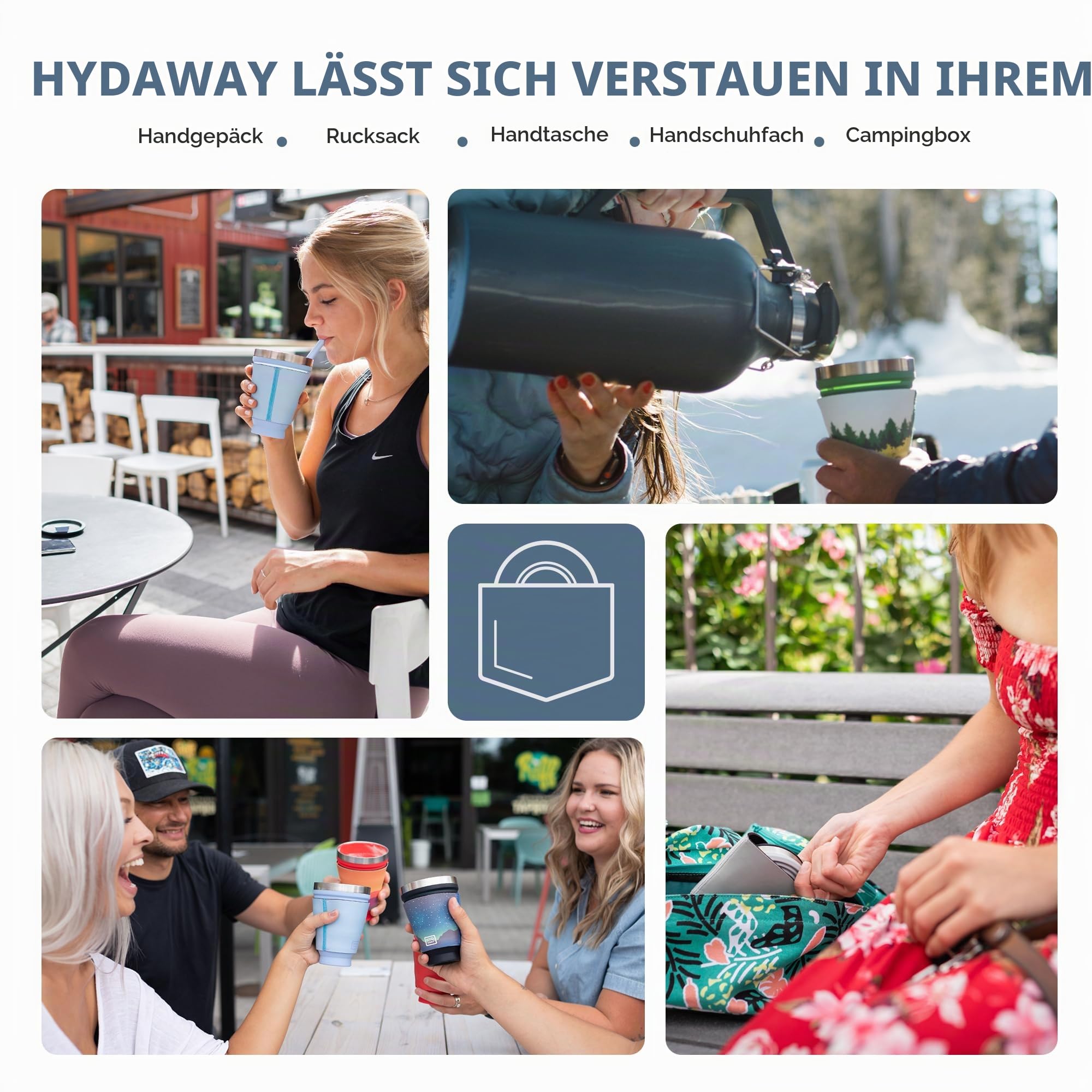 HYDAWAY Faltbarer Getränkebecher | Tragbare, Isolierte, Heiße und Kalte Getränketasse für Kaffee, Tee, Smoothies, Bier, Cocktails, Reisen, Pendeln, Camping, Veranstaltungen | 473ml Kapazität