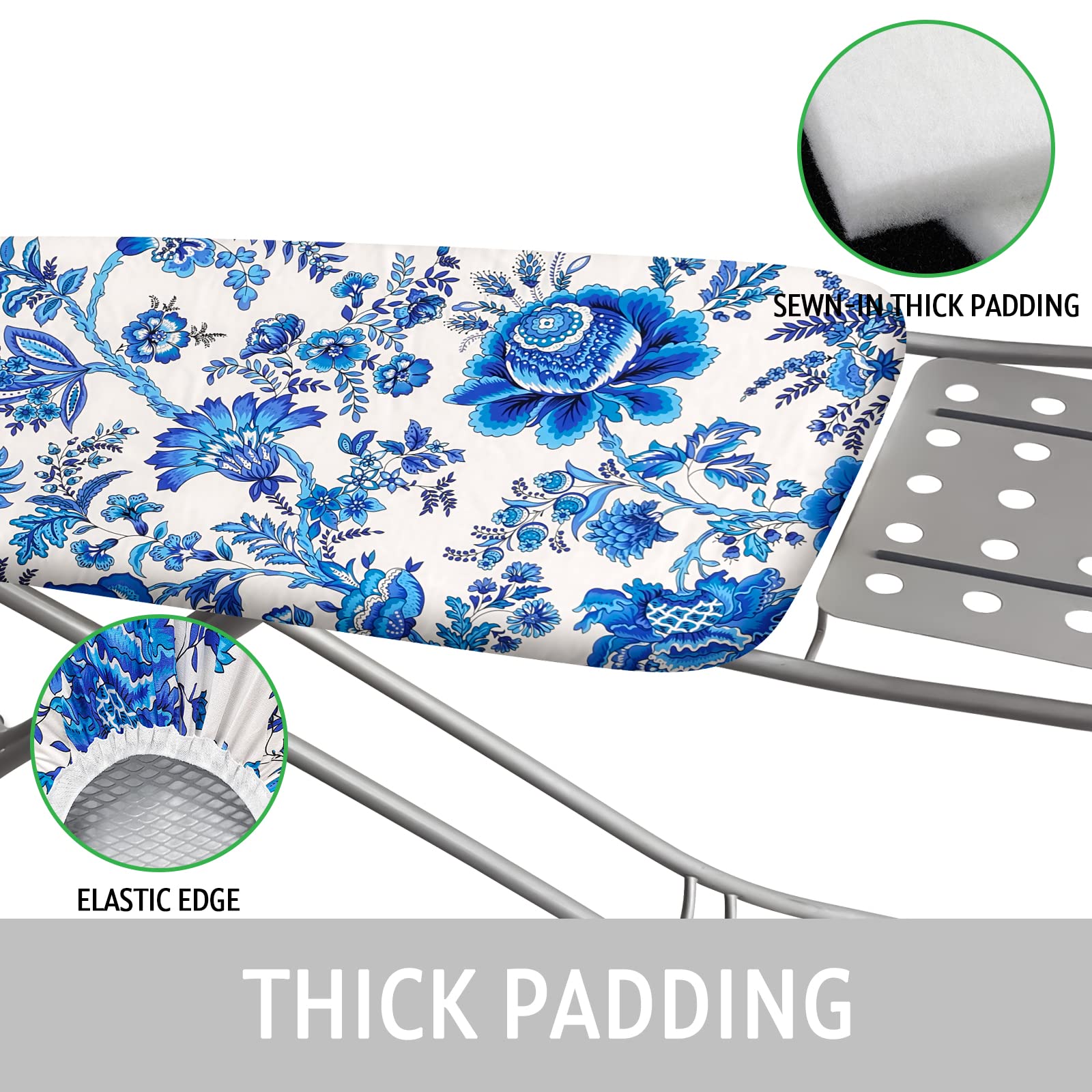 Fodera e cuscino per asse da stiro standard 45 x 49 pollici copriasse da stiro con bordo elastico e ganci e staffe ad anello per coperture in cotone resistenti alle ustioni e alle macchie con