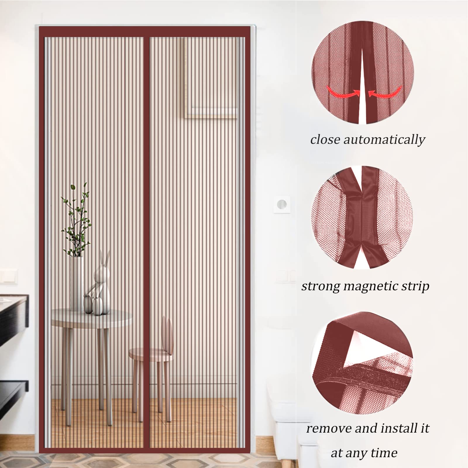 Zanzariera Magnetica Per Porte 120x230 Cm - Rete Fine Con Calamite, Marrone - Foto 10