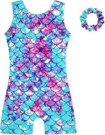 HOZIY Gymnastics Leotards for Girls with Shorts Biketards Dance Tumbling Outfits Matching Scrunchies 1-12 Years Old
