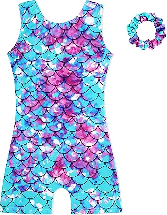 HOZIY Gymnastics Leotards for Girls with Shorts Biketards Dance Tumbling Outfits Matching Scrunchies 1-12 Years Old