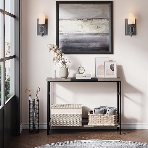 Miniatura 2 de GAOMON Mesa de entrada, mesa consola para sala de estar, mesa de sofá gris de 39.3 pulgadas con estante ajustable, mesa consola de bloque de color