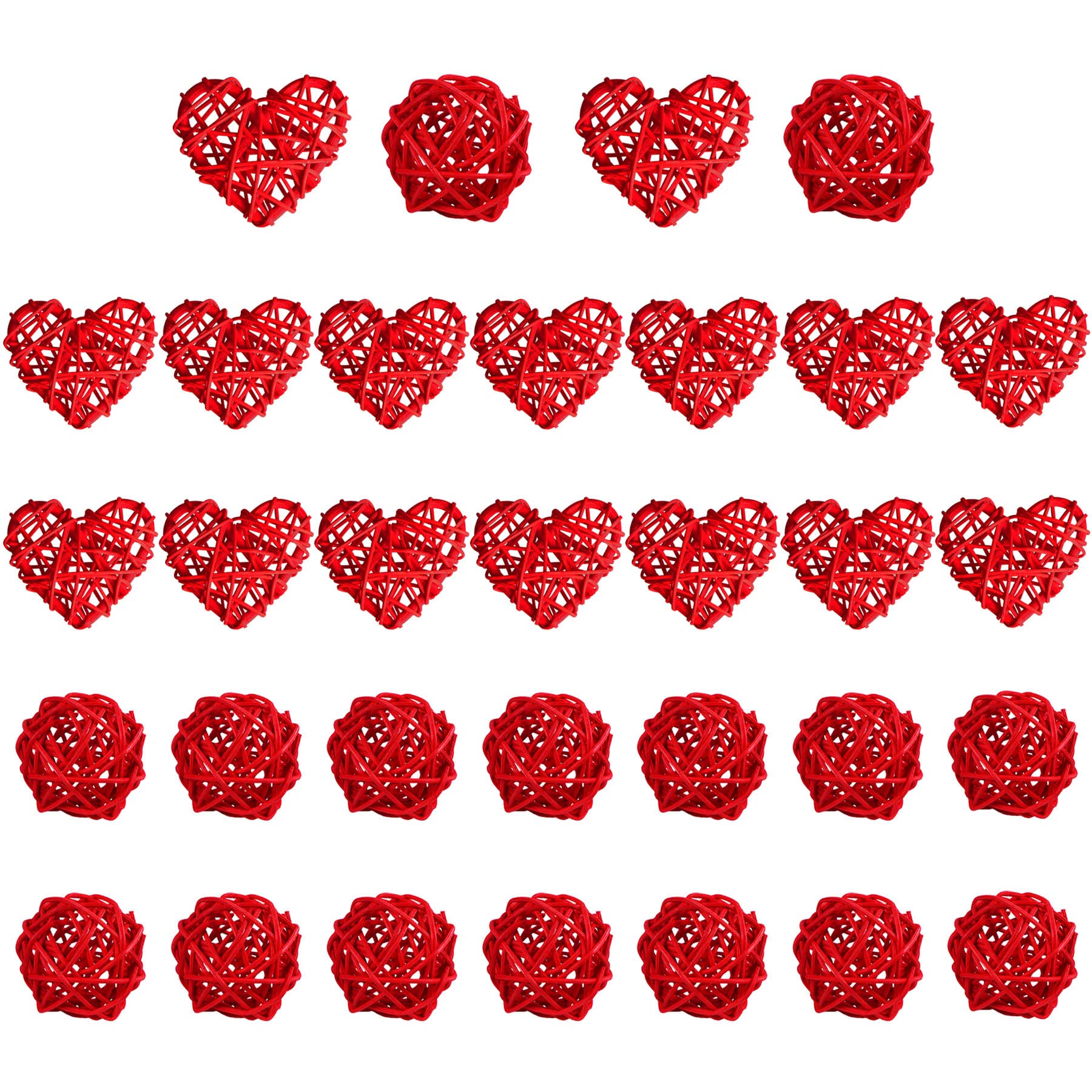 STMK Valentine’s Day Heart Shaped & Round Rattan Balls Decorative, 32 Pcs 2 Inch Wicker Balls Decorations for Valentine’s Day Decor DIY Vase Bowl Filler Wedding Decoration