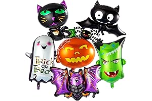 Premium Halloween Foil Balloon Decorations - Assortment of Pumpkin, Spider, Black Cat, Ghost, and Bat
