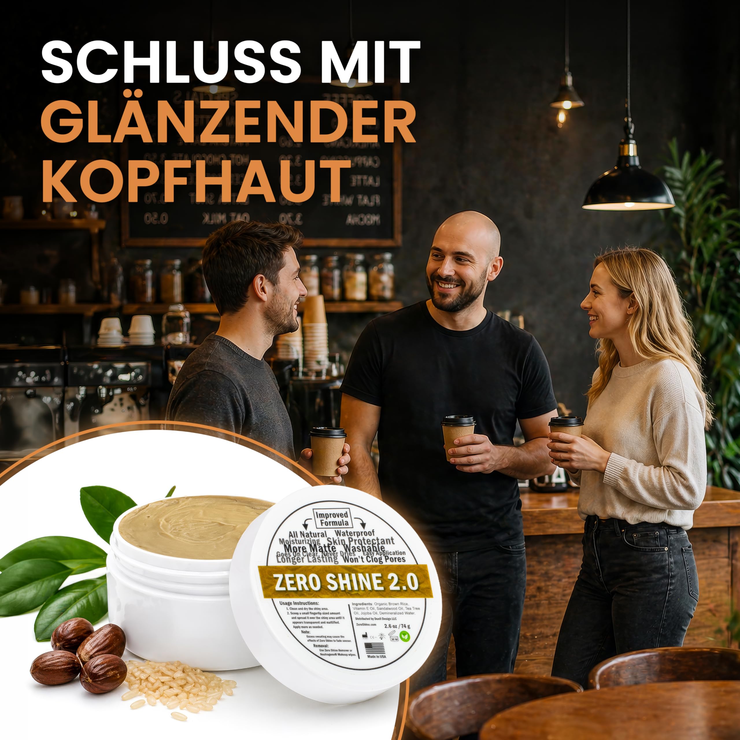 2.0 | Glatzenpflege matt | Anti-Shine | Pflegende Glatzencreme | Kopfhaut Pflege mattierend | Feuchtigkeitsspendend | Ideal bei Haarpigmentierung (SMP) | 74g