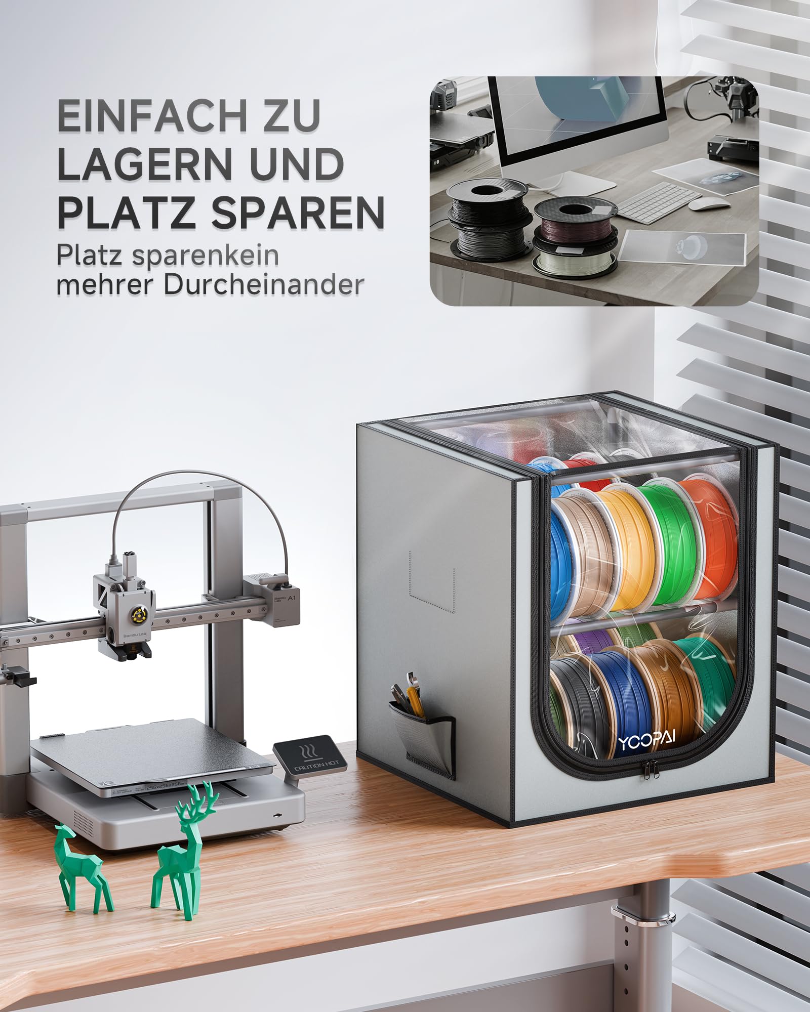 YOOPAI Filament Aufbewahrungsbox, 2-stöckiges Metall Regal mit robuster Abdeckung & Trockenmittel – Für 24 Rollen (PLA, ABS, PETG, TPU), stabil & platzsparend für Werkstatt & Heim