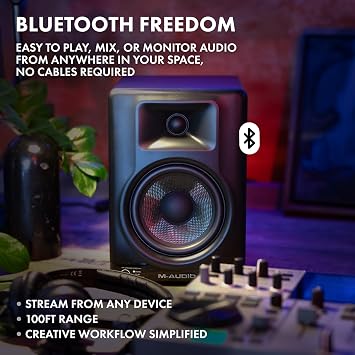 M-AUDIO BX5BT Pair 5-inch Desktop Studio Monitor Speakers with DSP and Bluetooth with App Control, for Music Production, Video Edits, Content Creation, Podcasting