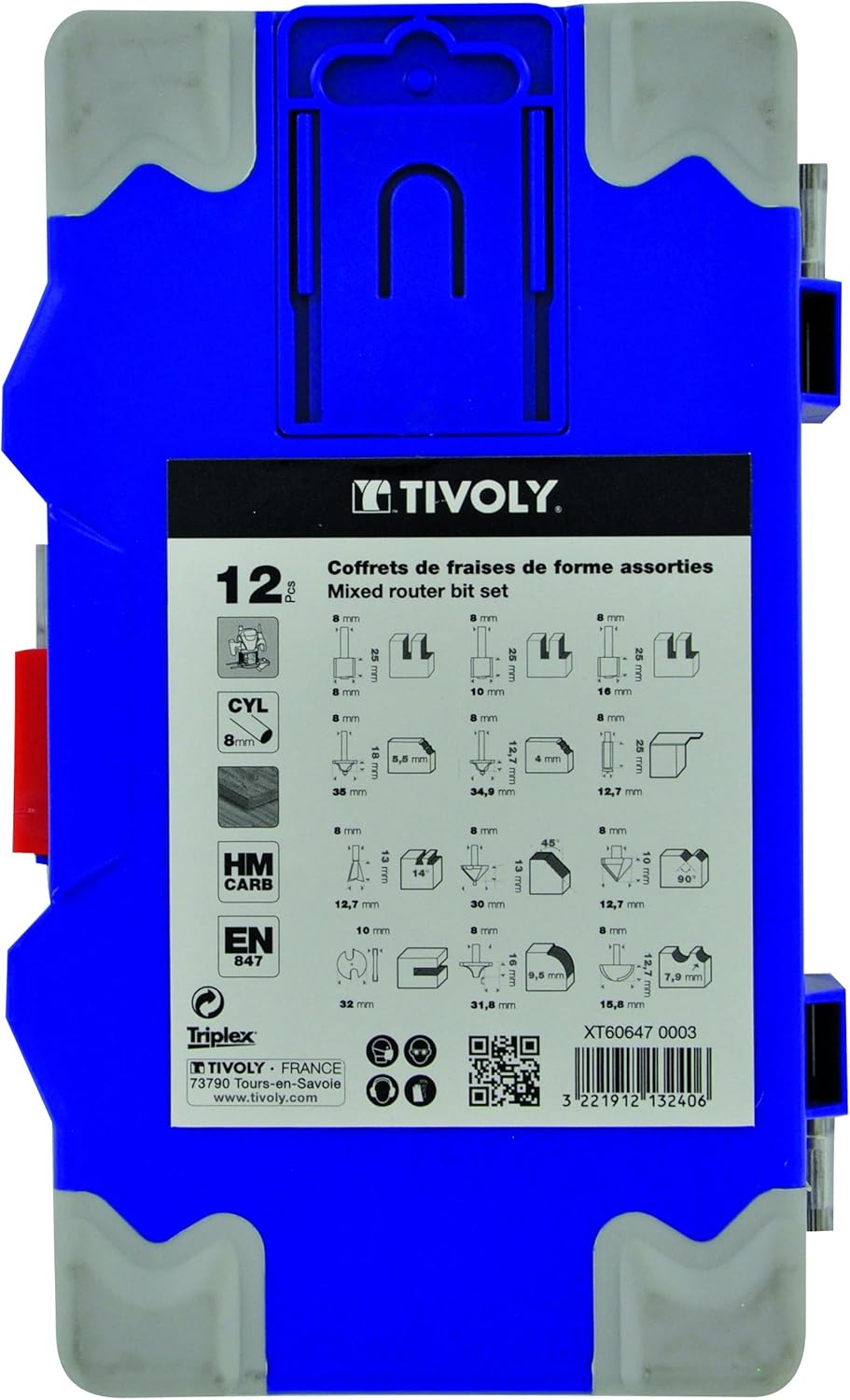 Tivoly XT606470003 Assorted Shape Router Bits, Blue, Set of 12 – BigaMart