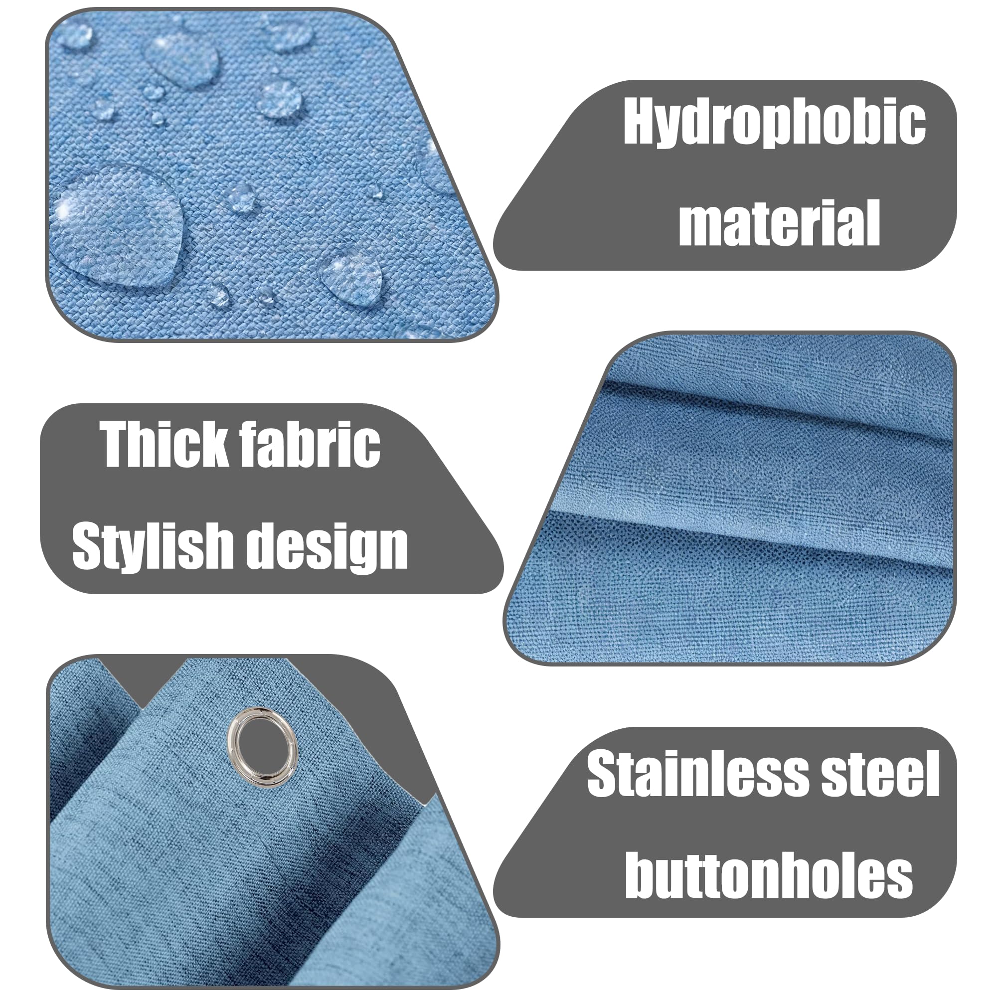 Rideau de Bain 180 x 280 cm Anti Moisissure Textile en Polyester Anti Moisissure pour Salle de Bain avec Œillets et Crochets pour Baignoire Cabine de Douche, Bleu Foncé