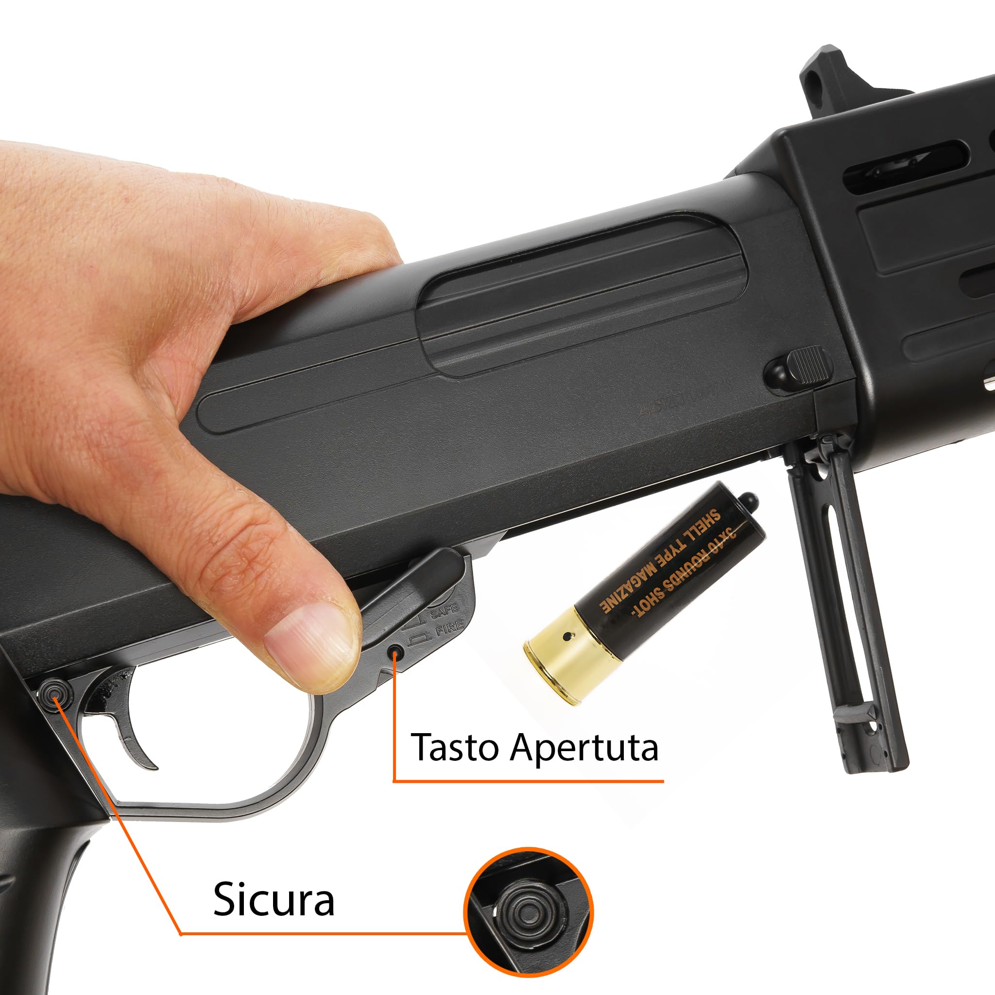 Fucile Softair a Pompa con Caricatore Estraibile, 1000 Pallini da 6mm, potenza 0,9Joule, spara 3 pallini per volta, Perfetto per Iniziative di Softair, Nero, 65x17 cm