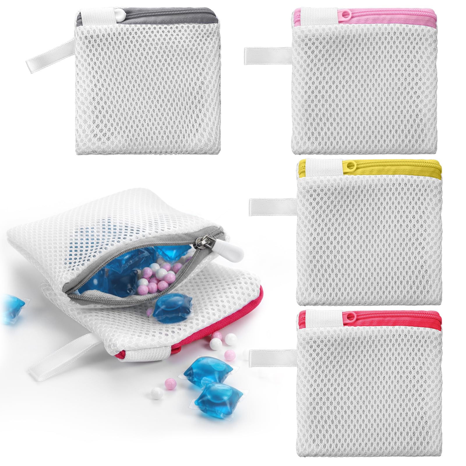 TIESOME 4PCS Laundry Pod Bags Zippered Anti-Sticking Wash Bags for Detergent Pods and Scent Beads Machine Safe Laundry