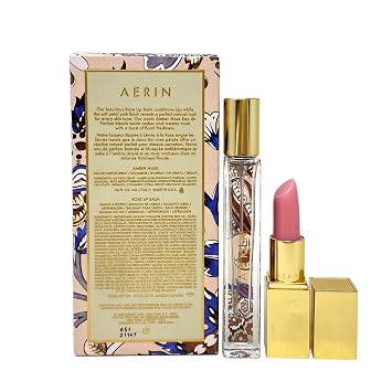 AERIN Amber Glow Beauty Essentials Set - Amber Musk Travel Size Eau De Parfum  Size Rose Lip Balm - New In Box