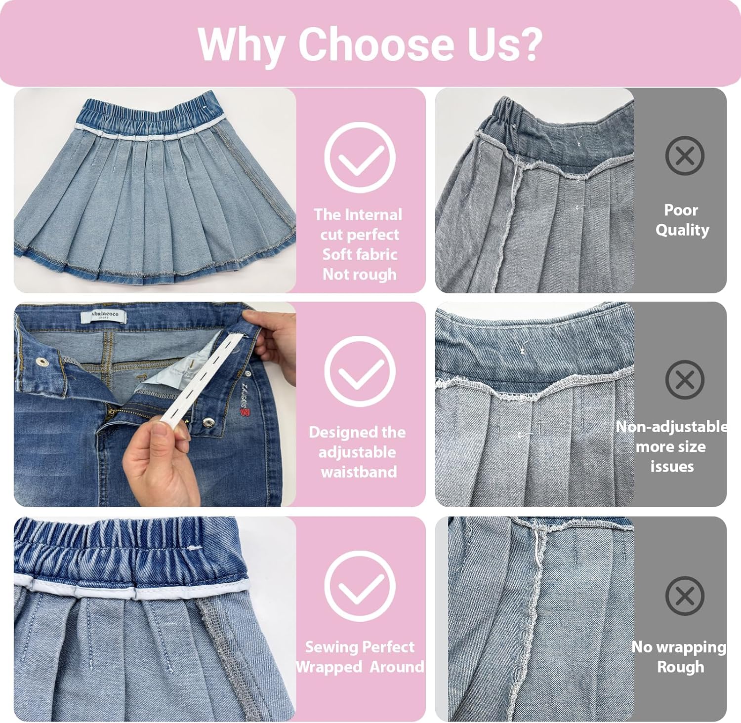 ABALACOCO 2Pack Girls Jeans Skirt Mini Denim Skirt Skorts Set Kids Toddler,Stretchy Waist Soft Cotton No Rough Skort 3-14T - Image 5