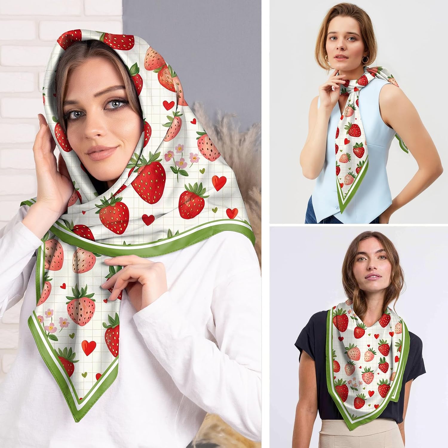 Scarf Silk Feeling Square Satin Headwear Wrap 27.5 Inches Bandana Aesthetic Trendy Cute Handbag Decoration Women Girls