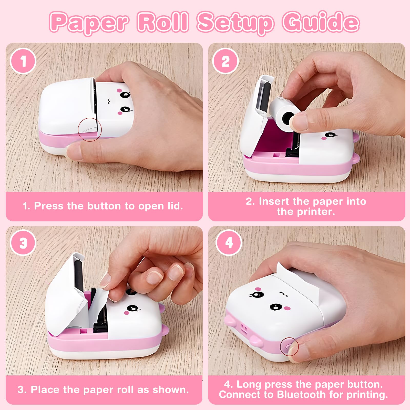 Mini Stampante Termica Portatile Bluetooth Senza Inchiostro per Smartphone, Stampa Foto, Etichette, Adesivi, Idea Regalo DIY (rosa)